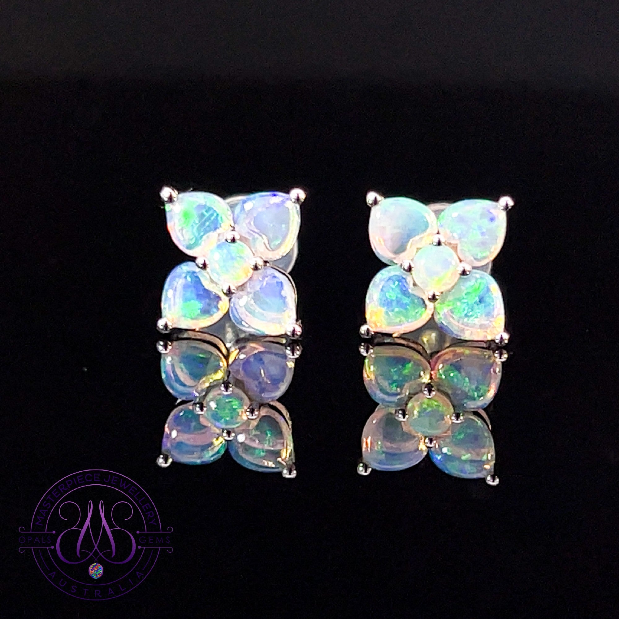 9kt White Gold floral Opal studs