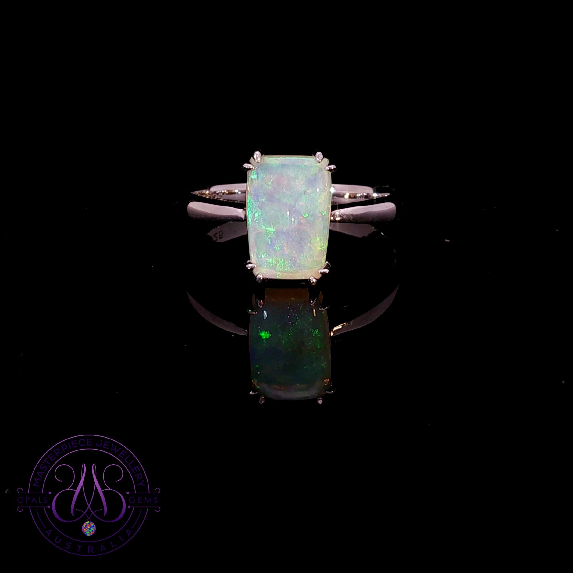 Sterling Silver claw set Rectangular Crystal Opal 1.9ct ring