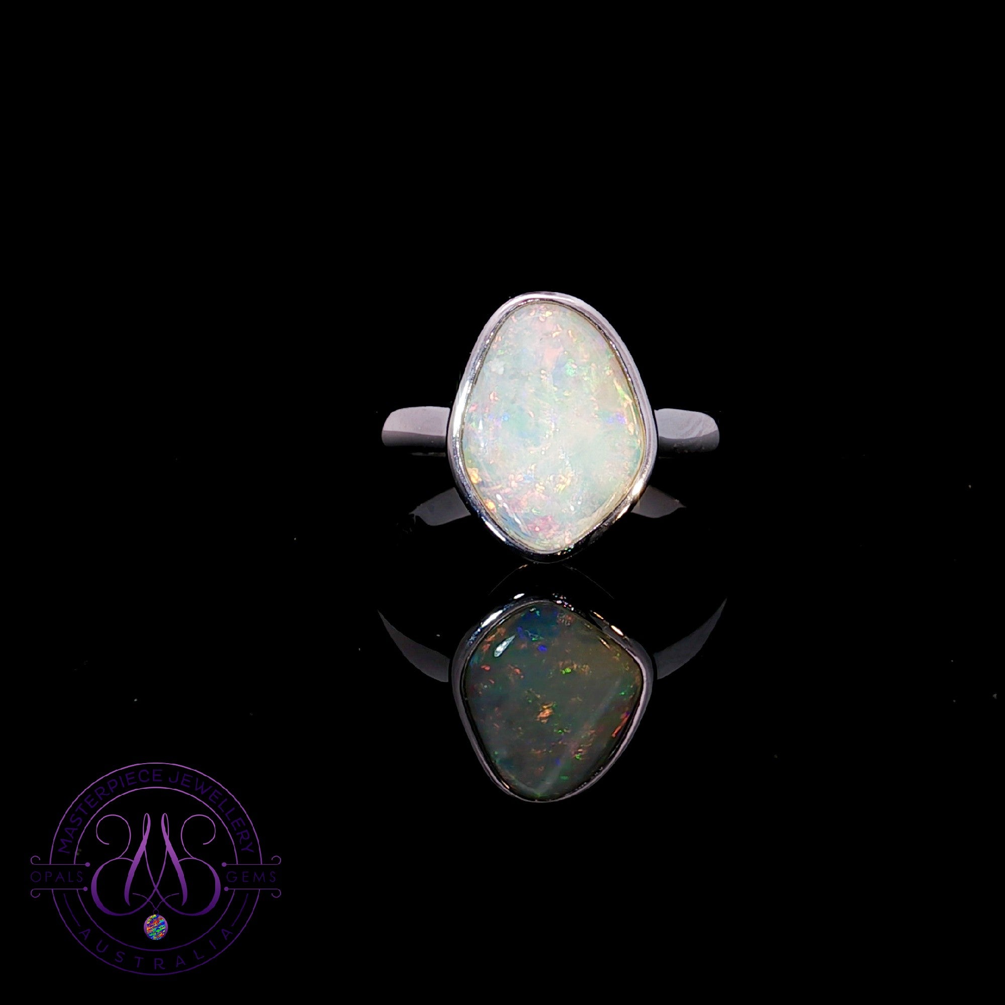 Sterling Silver White Opal freeform 1.41ct ring
