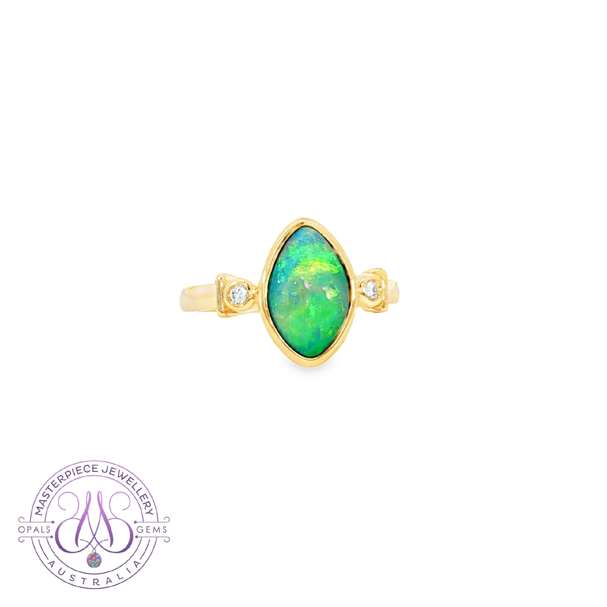 14kt Yellow Gold 1.48ct Opal doublet and diamond ring