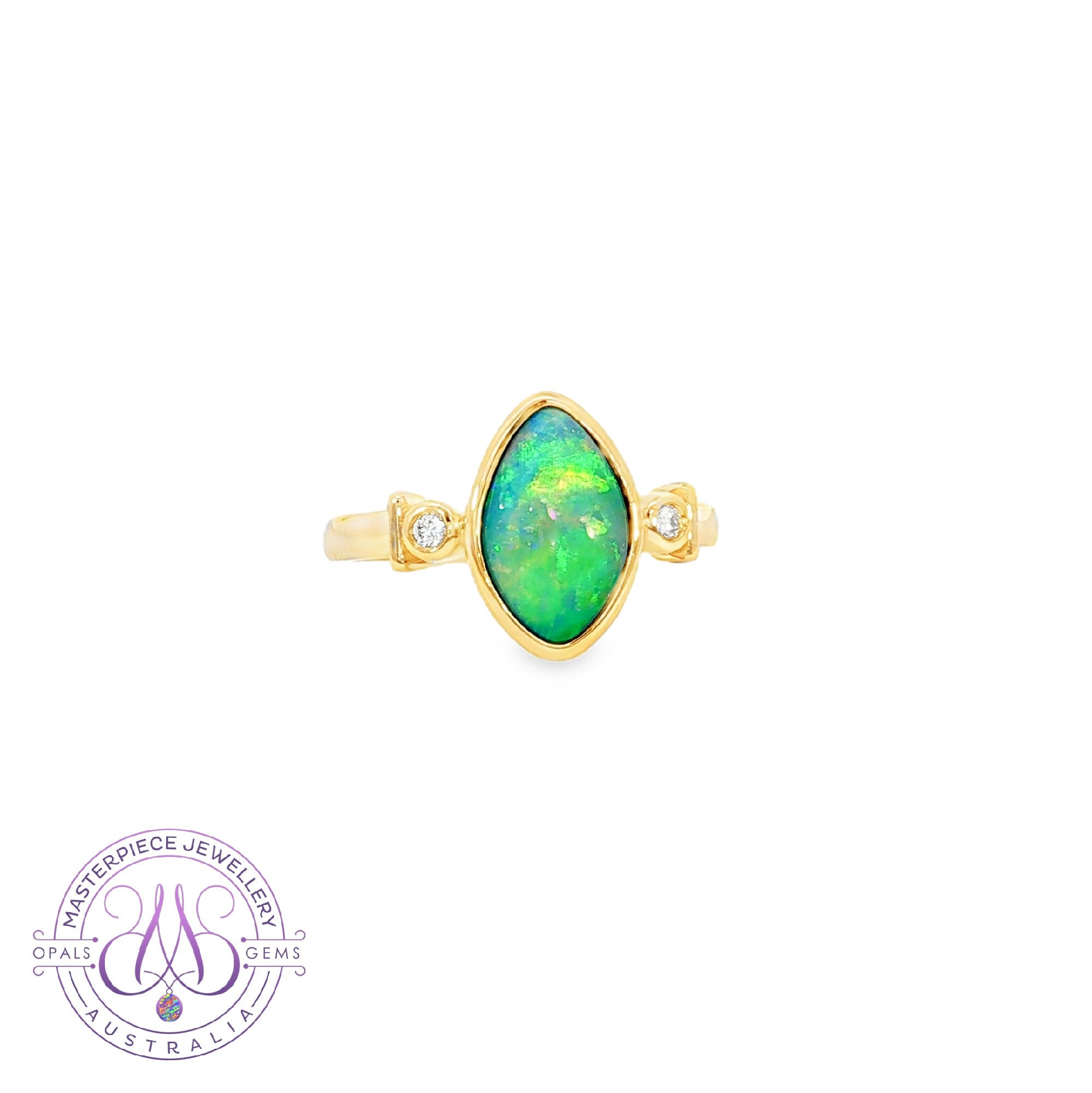 14kt Yellow Gold 1.48ct Opal doublet and diamond ring