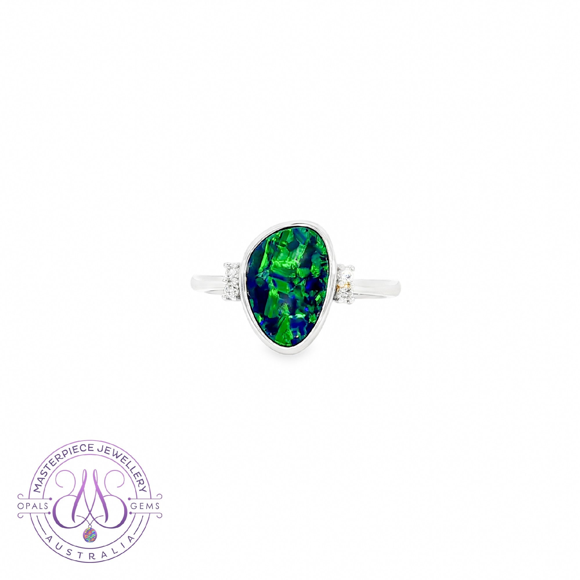 14kt White Gold Opal doublet 1.58ct and diamond 0.08ct ring