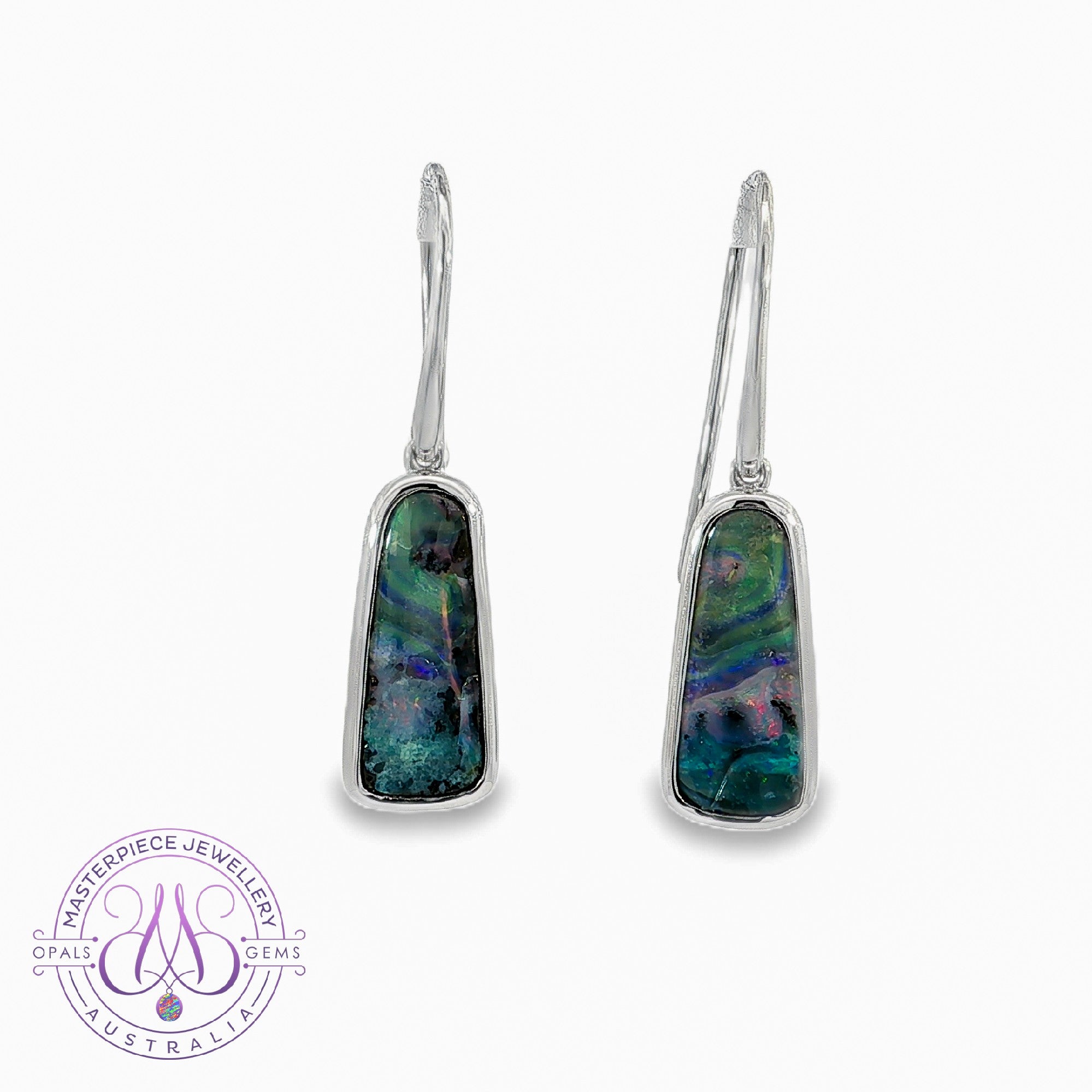 Sterling Silver drop style Boulder Opal earrings on hooks