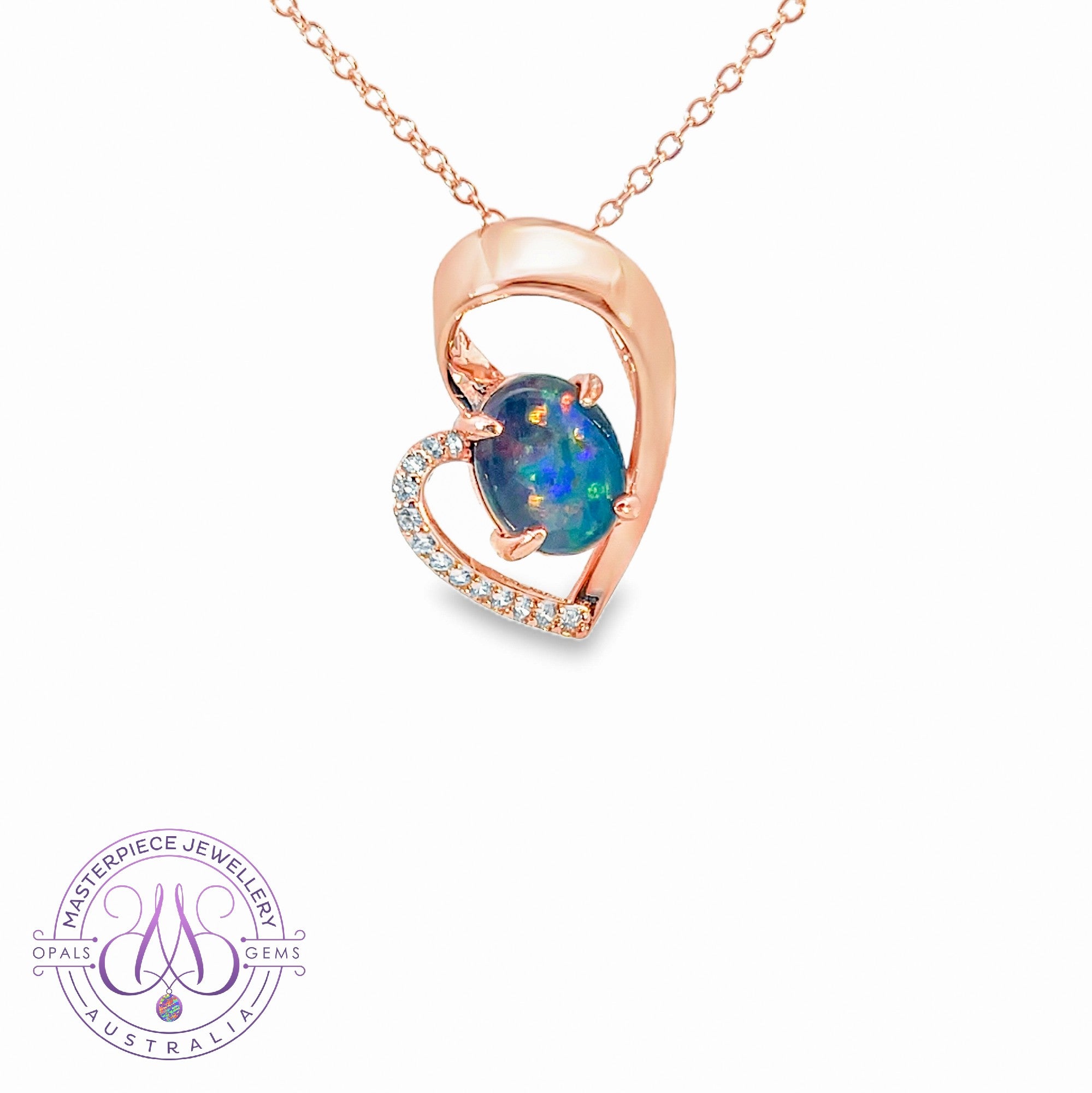 Rose Gold plated sterling Silver heart design Opal Triplet 9x7mm pendant