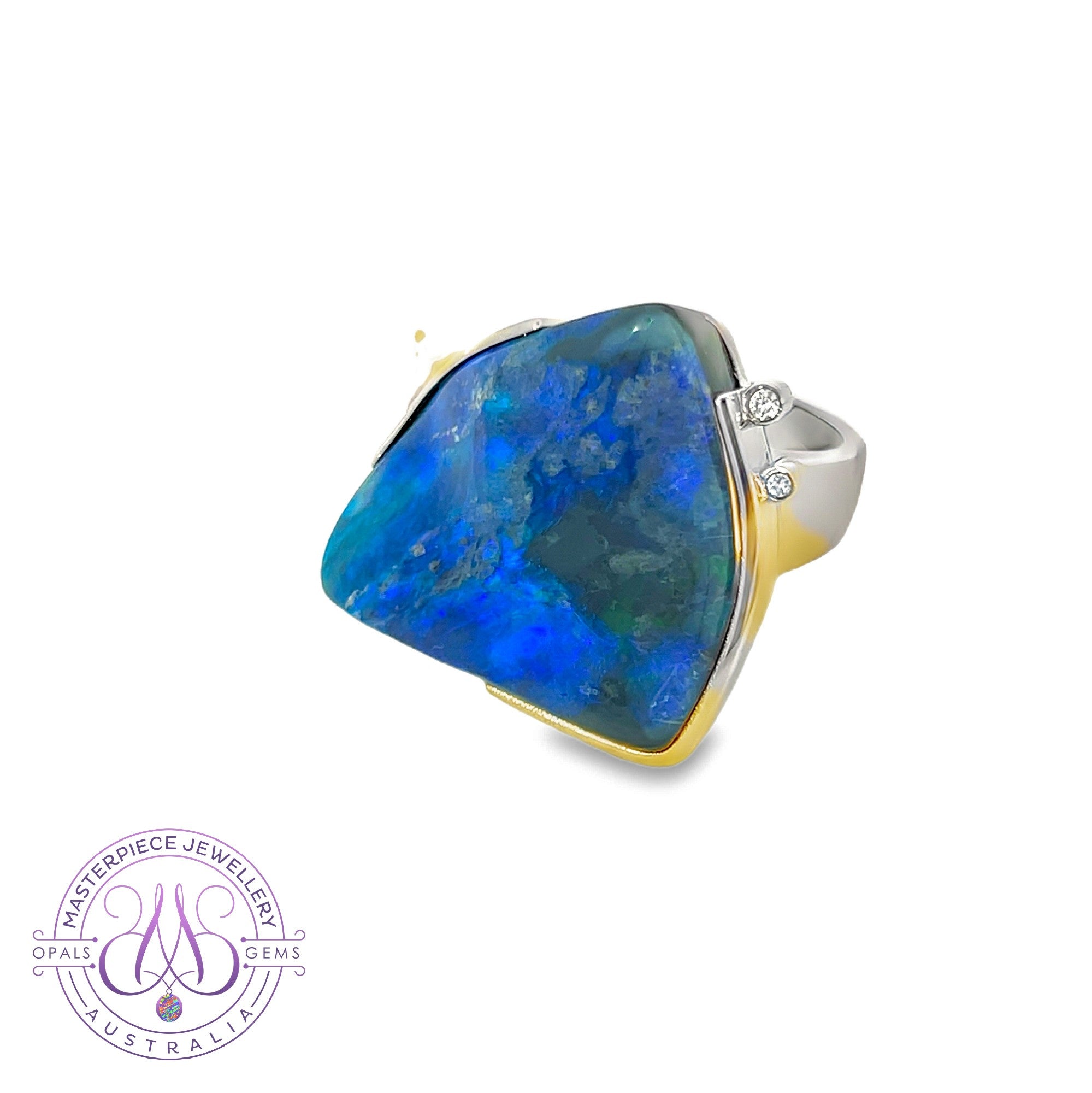 Sterling Silver and 9kt gold Black Opal and diamond ring