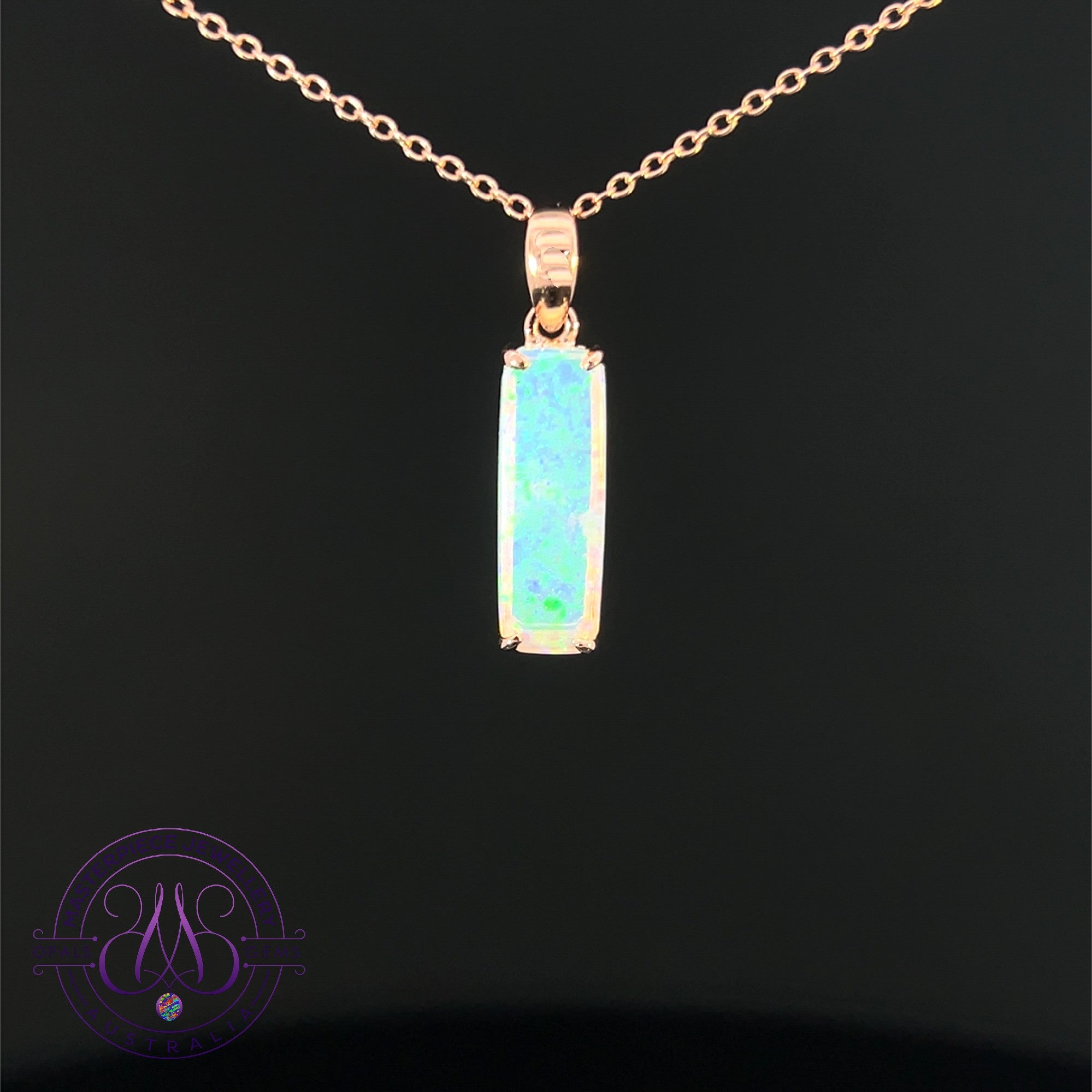 Rose Gold plated rectangular Crystal Opal 2.2ct pendant