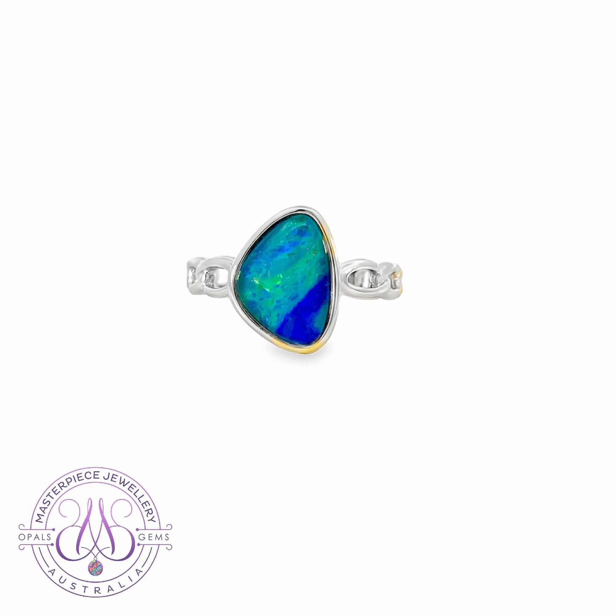 Sterling Silver Blue Green Triplet 13x9mm Opal ring