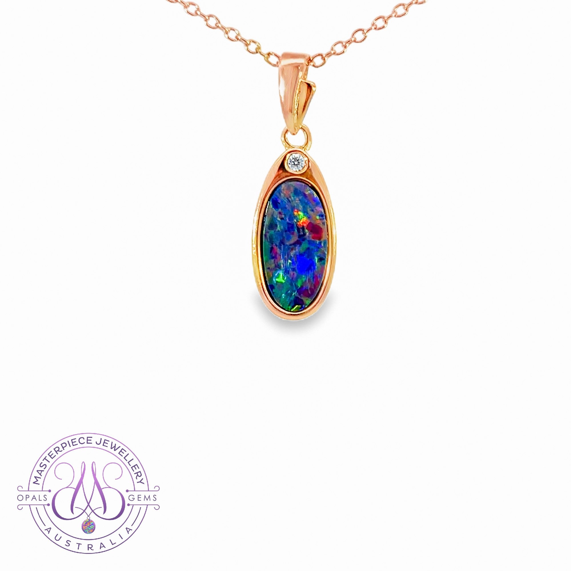Rose Gold plated Silver Opal doublet 13x7mm pendant