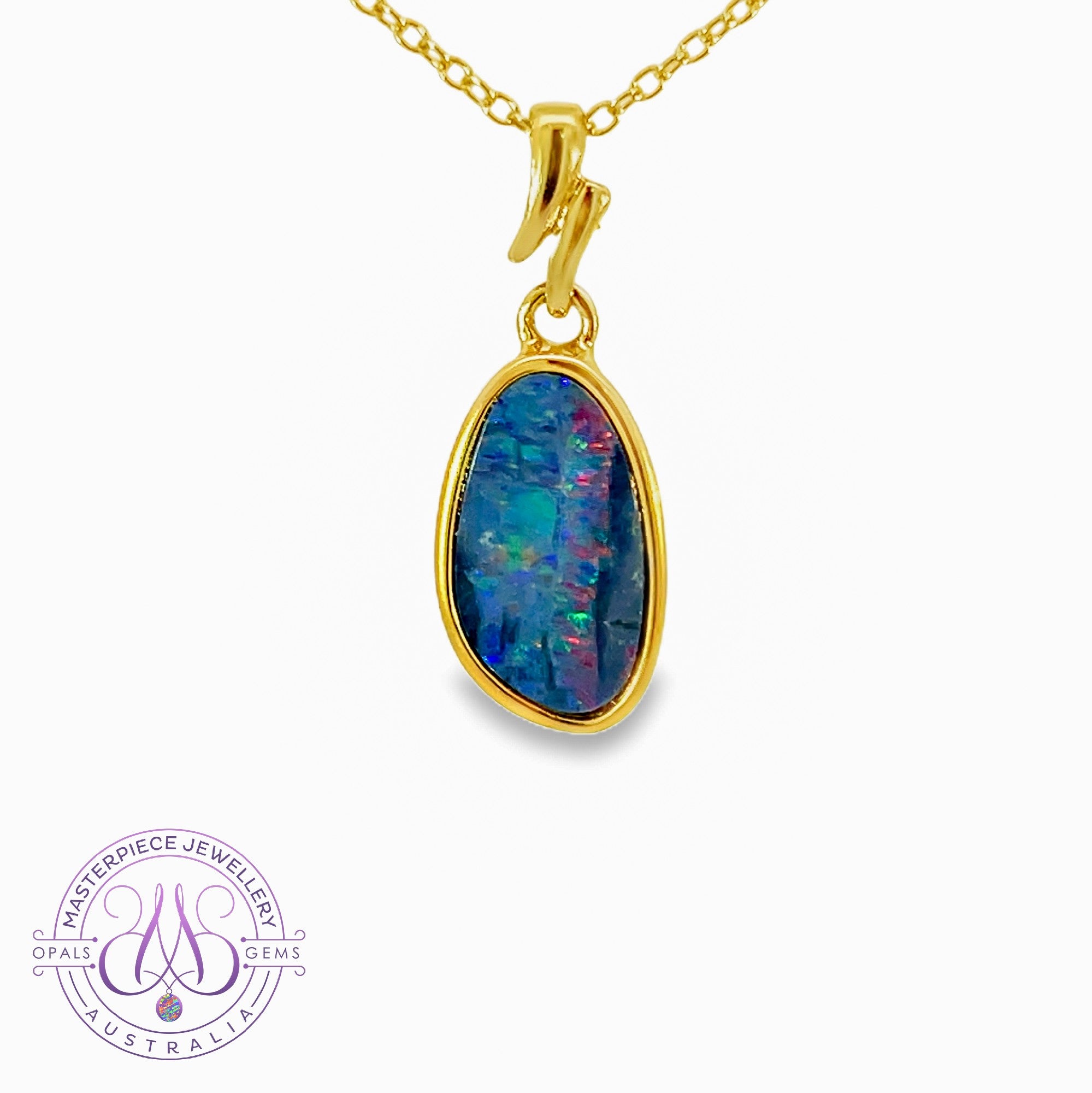 Gold plated silver opal pendant 14x9mm doublet pendant
