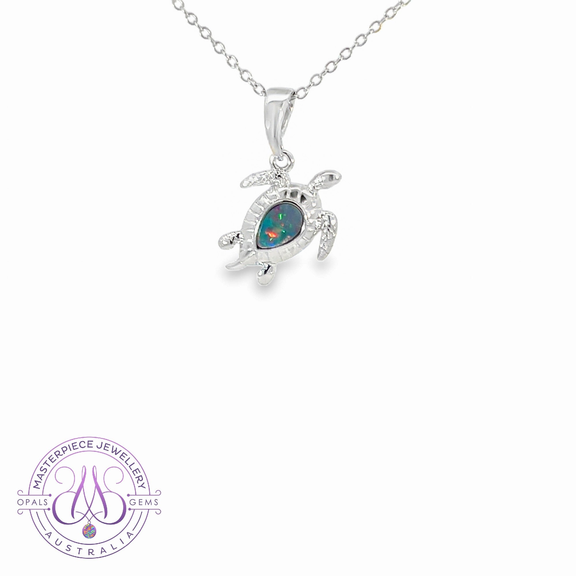 Sterling Silver 6x4mm teardrop Opal doublet turtle pendant