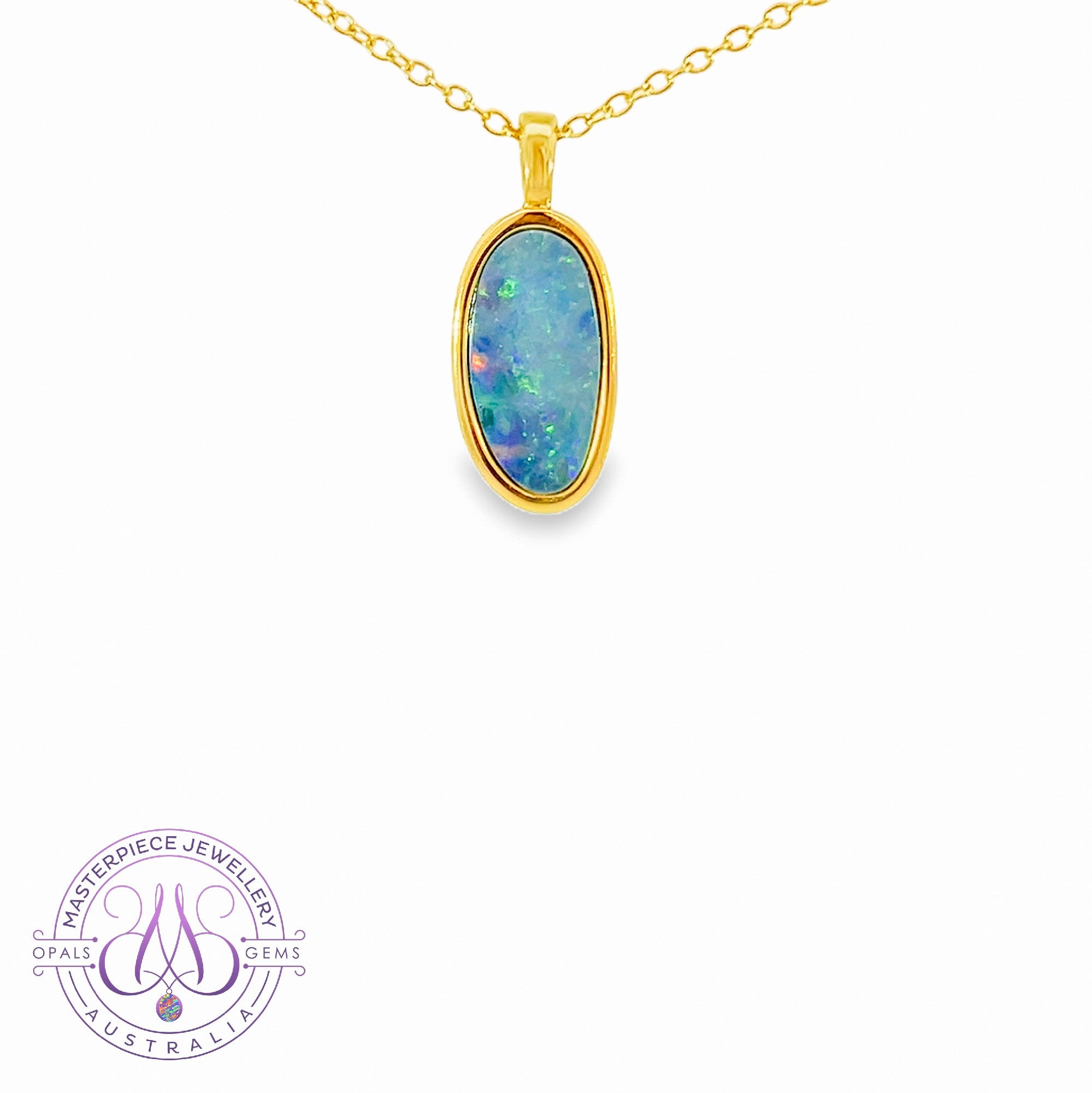 Gold Plated Silver 13x7mm Opal doublet pendant
