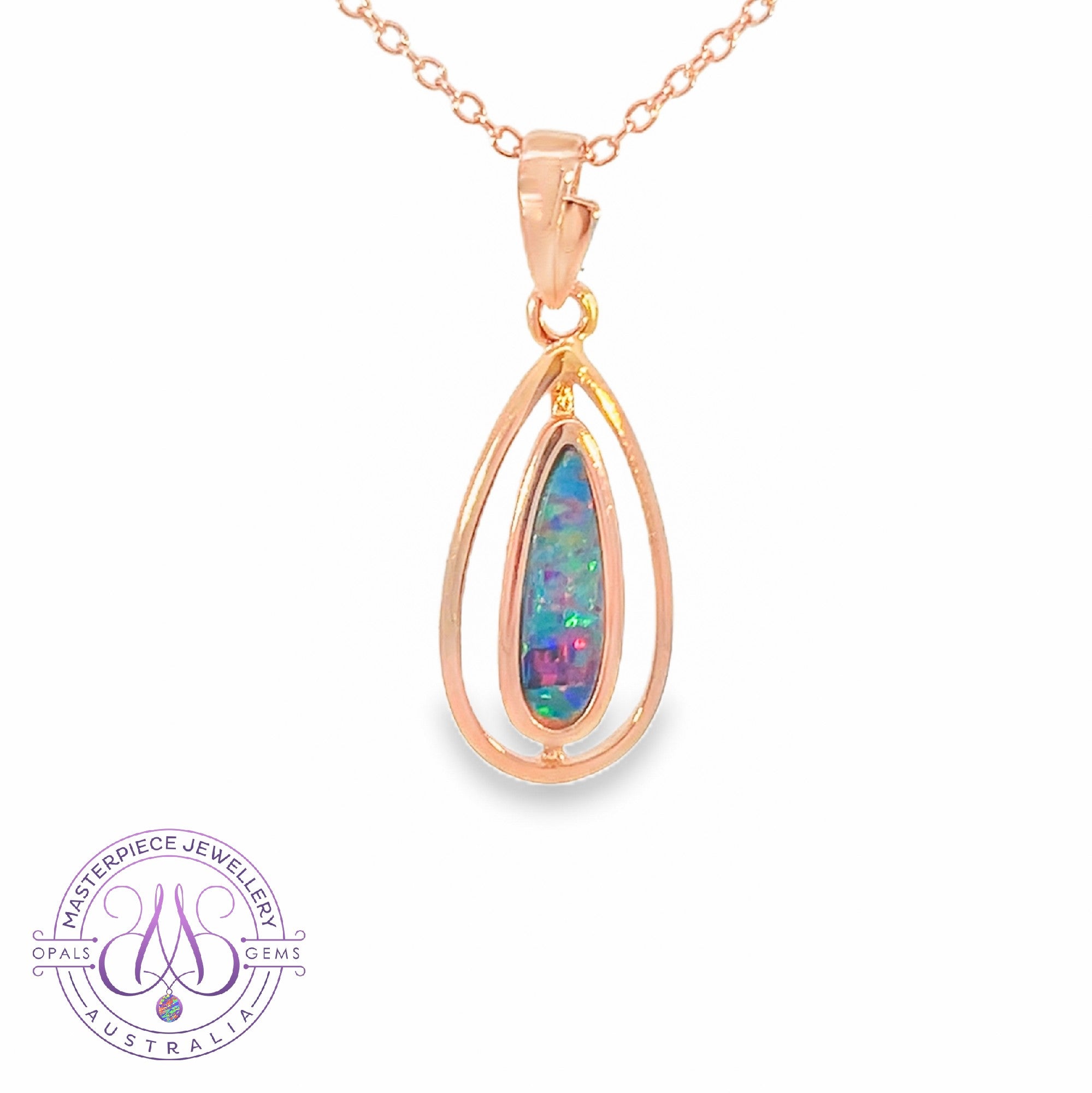 Rose Gold plated silver Opal doublet 13x4mm pendant
