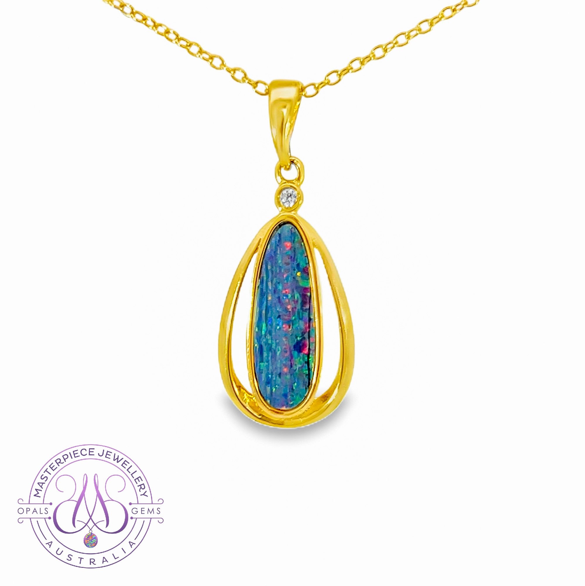 Gold Plated Silver Opal doublet 16x6mm pendant