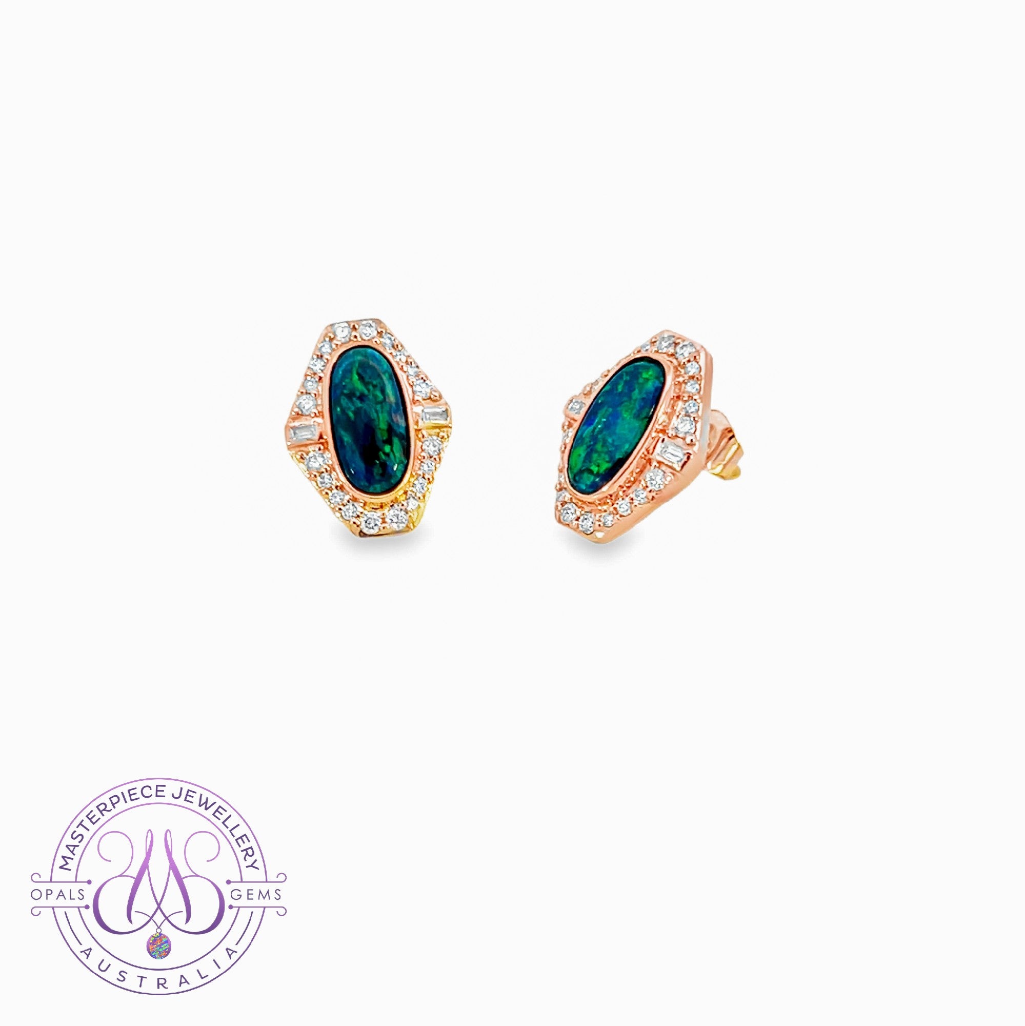 14kt Rose Gold cluster Black Opal 1.2ct and diamond studs