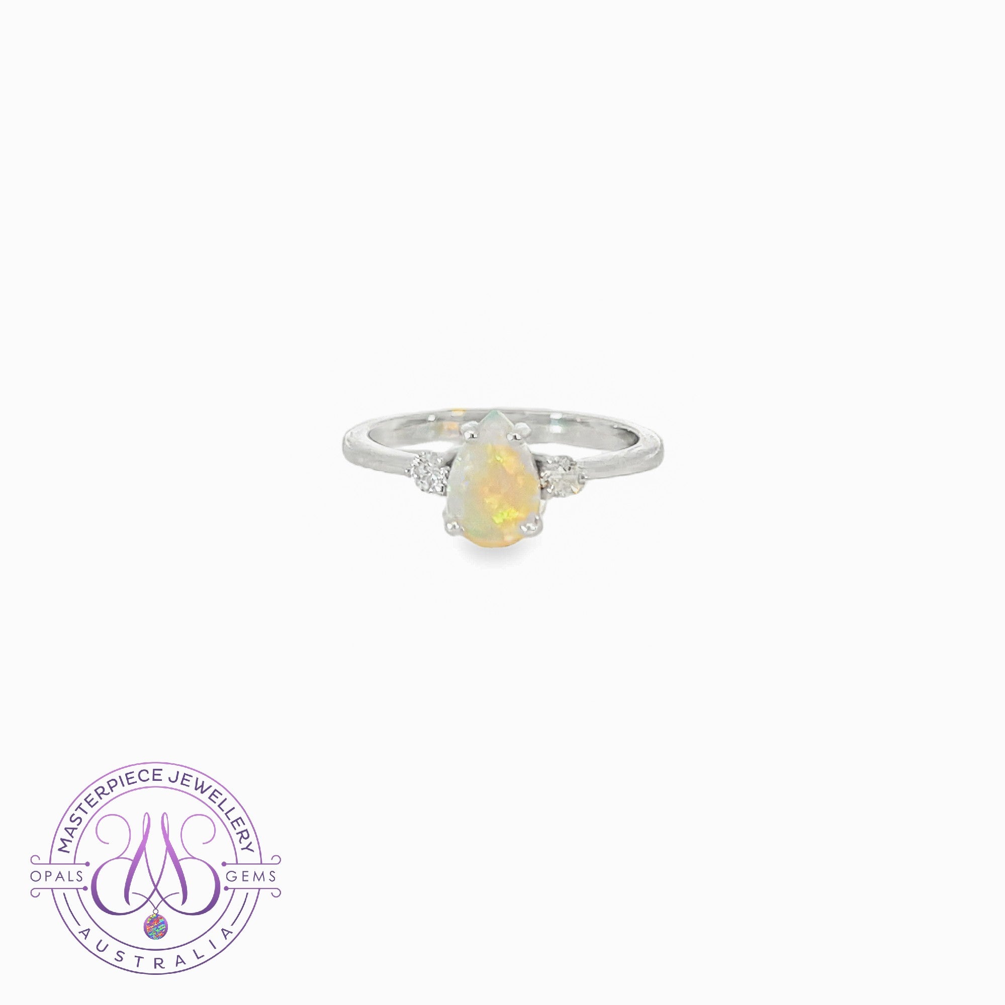 9kt White Gold 8x5mm Pear shape Opal and diamond ring