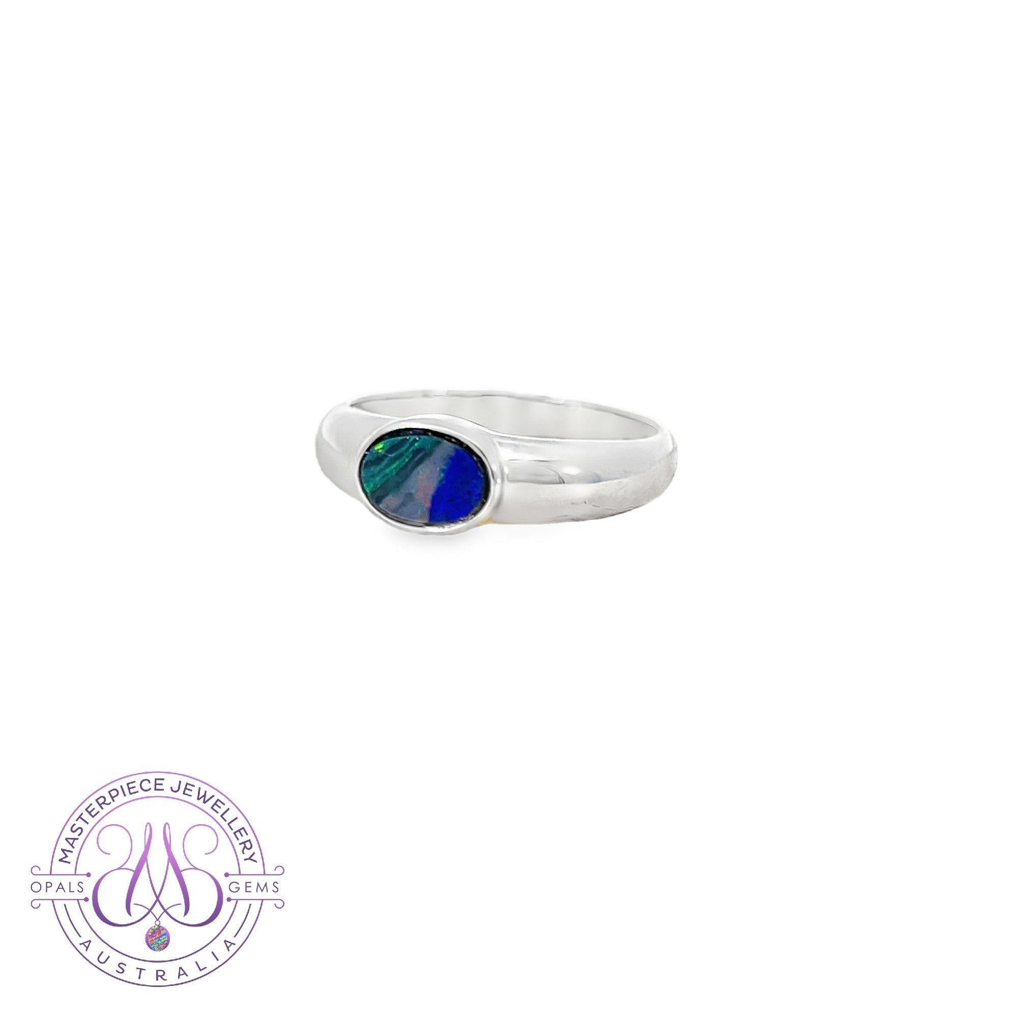 Sterling Silver Doublet oval 0.59ct bezel set ring