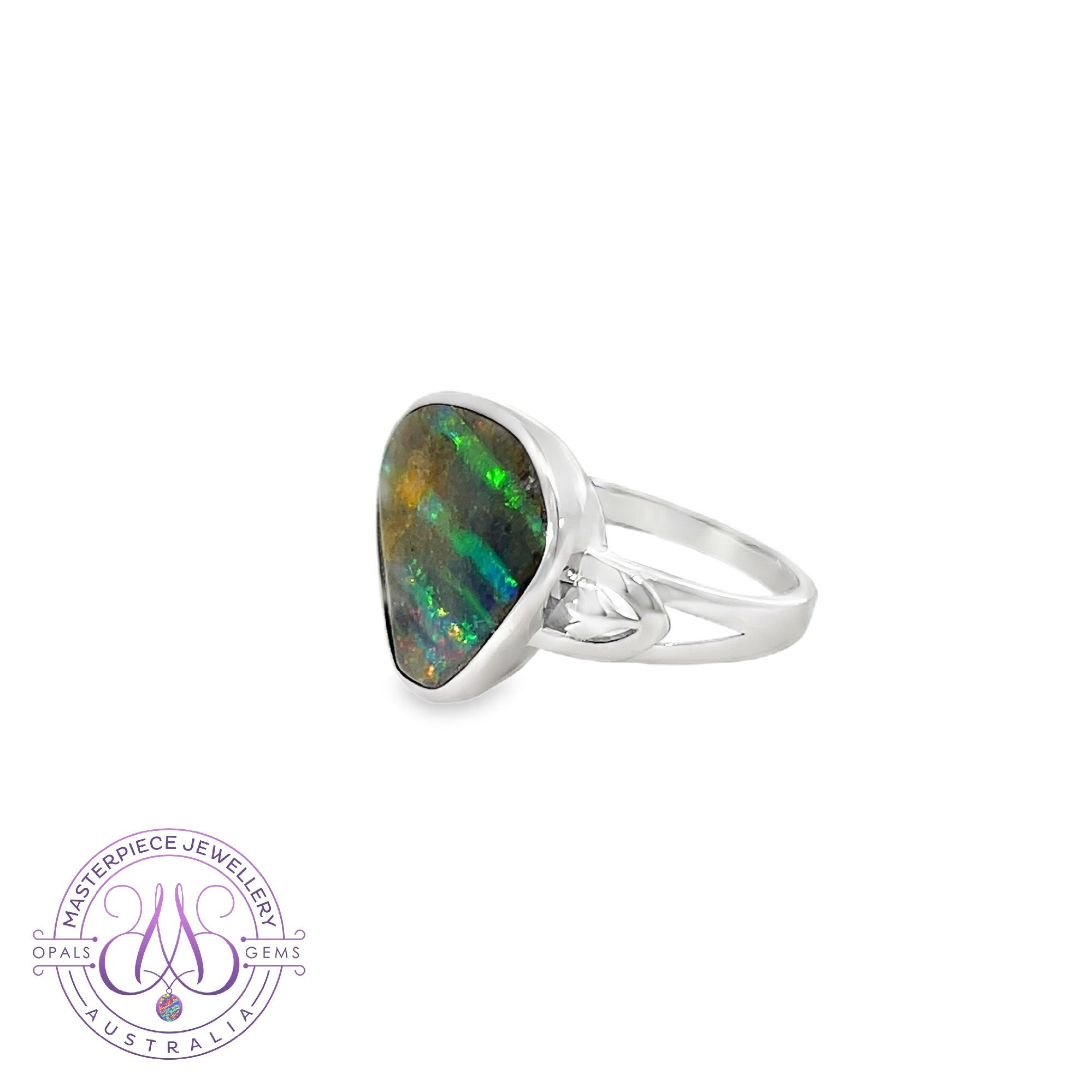 Sterling Silver Boulder Opal 4.33ct bezel set ring