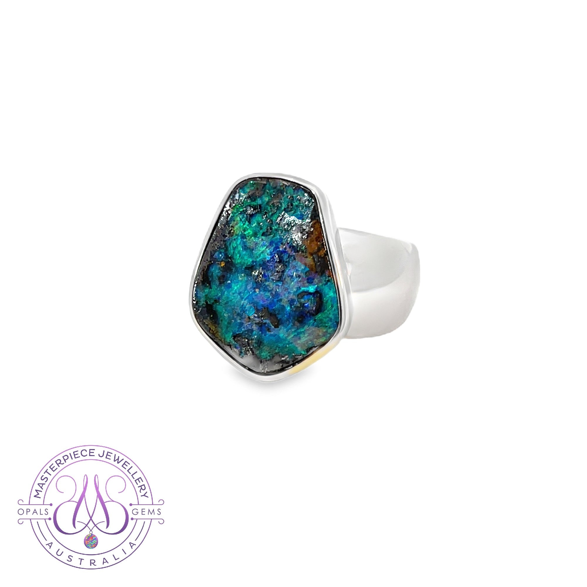 Sterling Silver Broad Boulder Opal 11.06ct ring