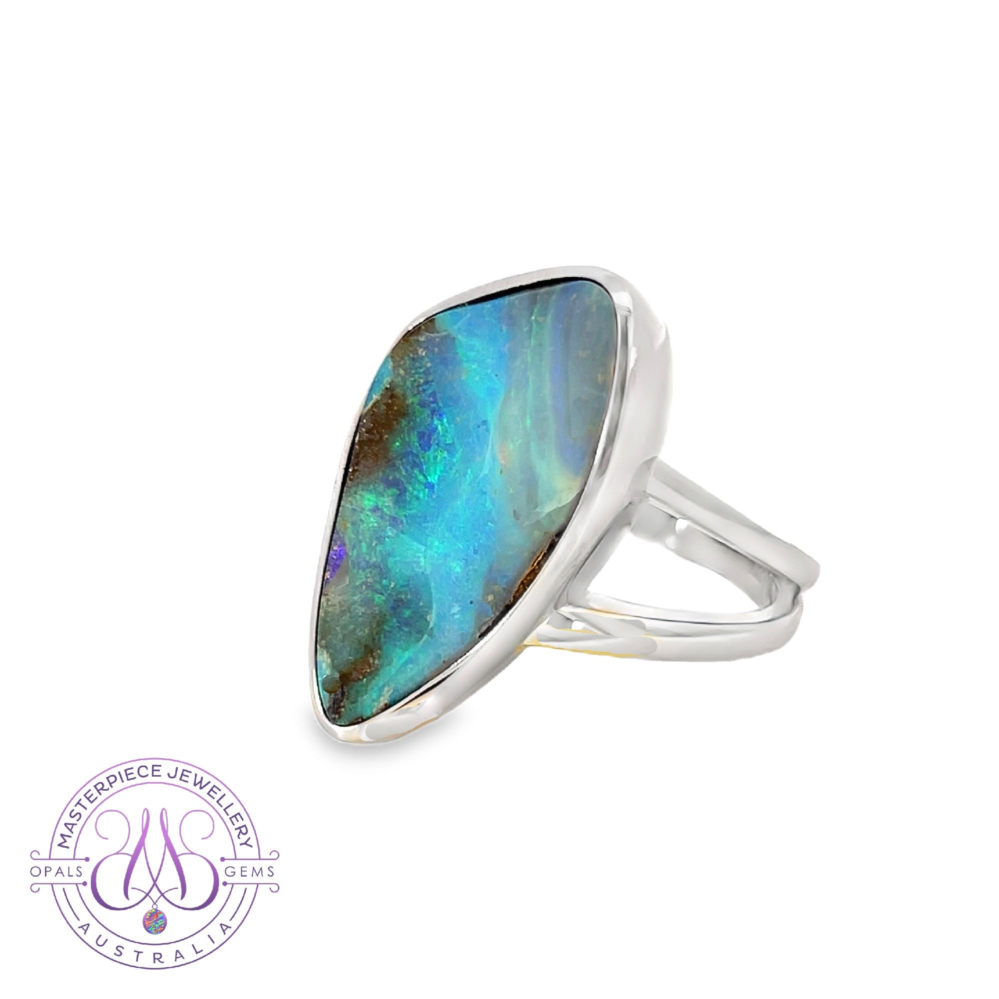 Sterling Silver large Boulder Opal 9.05ct split shank ring
