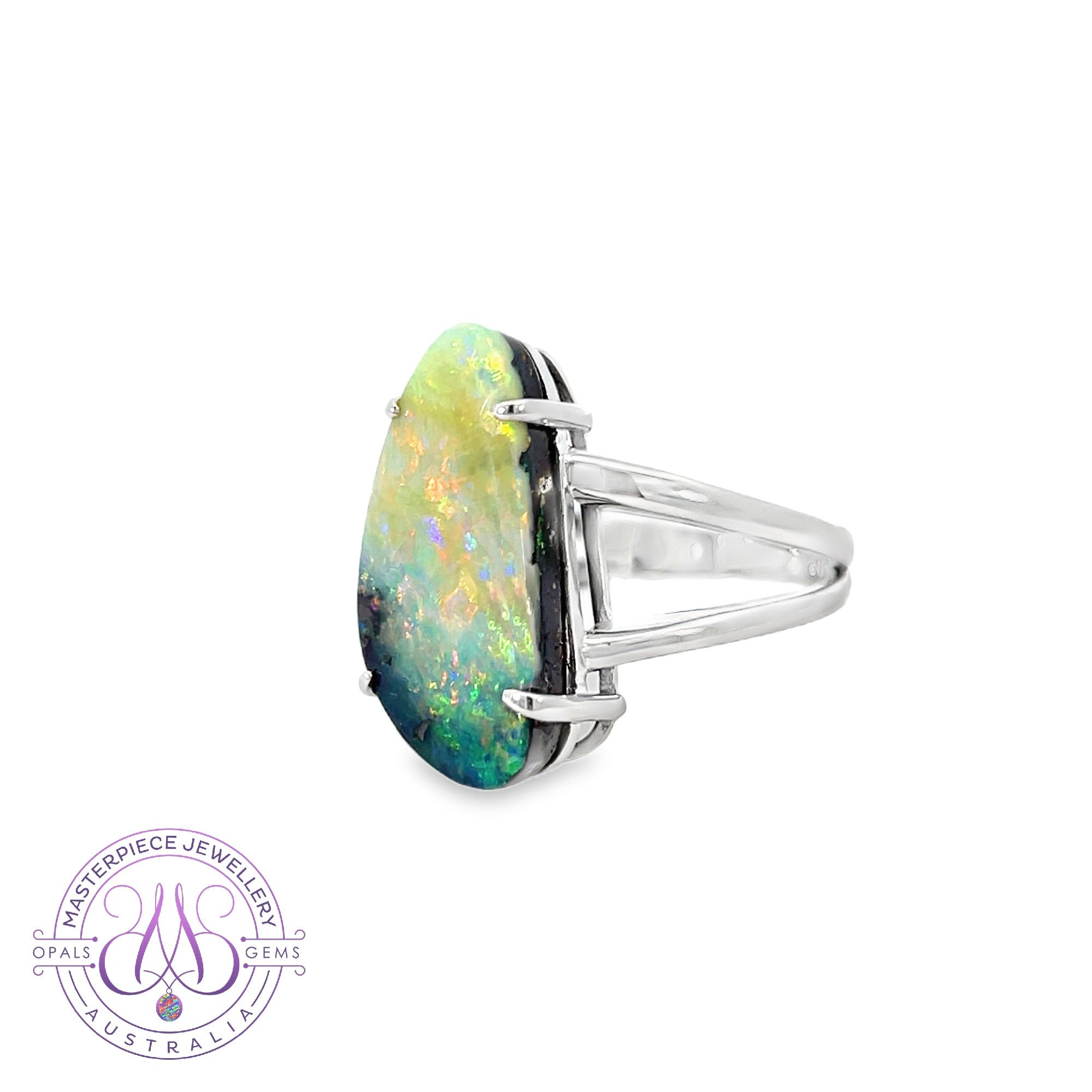 Sterling Silver Boulder Opal 10.91ct claw set ring
