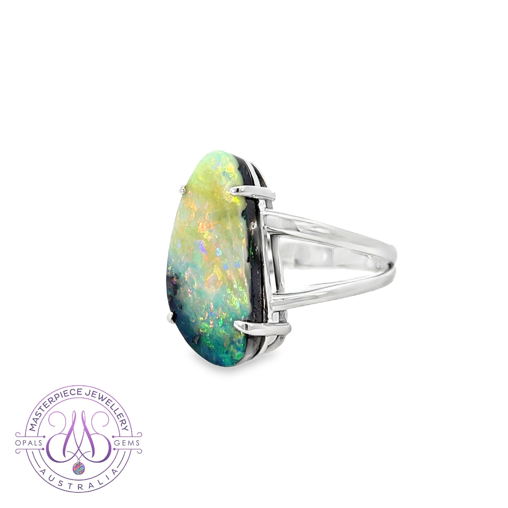 Sterling Silver Boulder Opal 10.91ct claw set ring