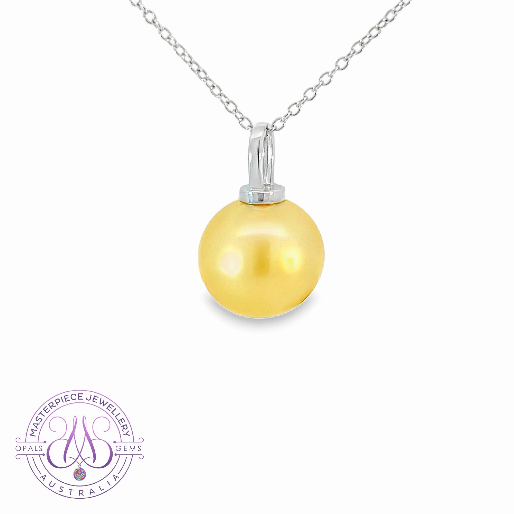 18kt White Gold Golden Pearl 12.5mm solitaire pearl pendant