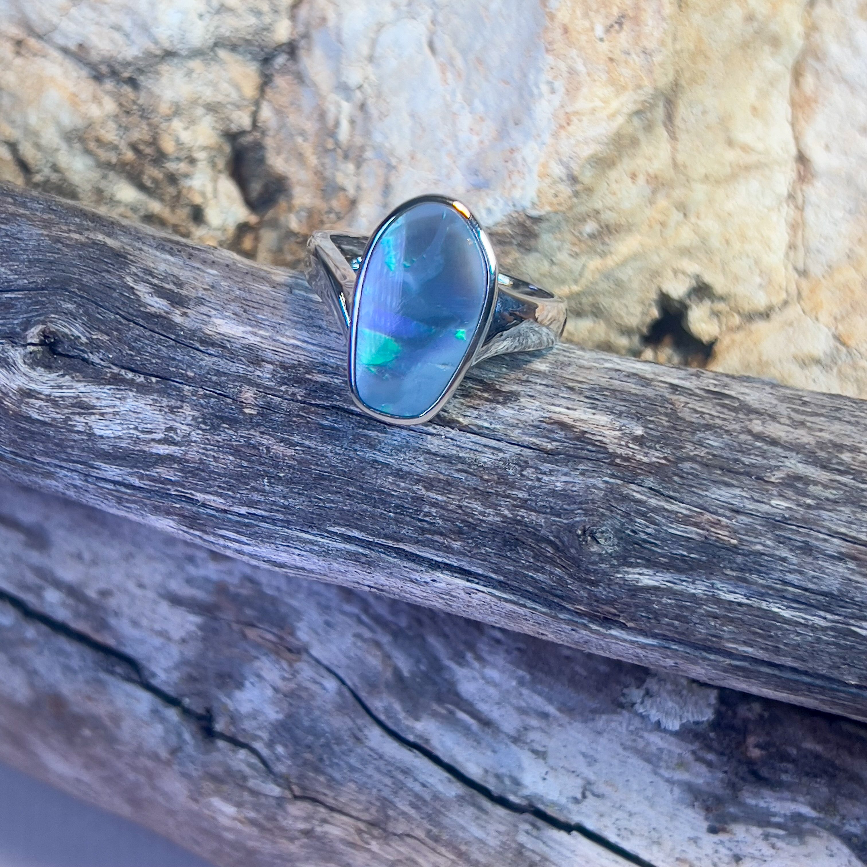 Sterling Silver Black Opal freeform 2.9ct ring - Masterpiece Jewellery Opal & Gems Sydney Australia | Online Shop