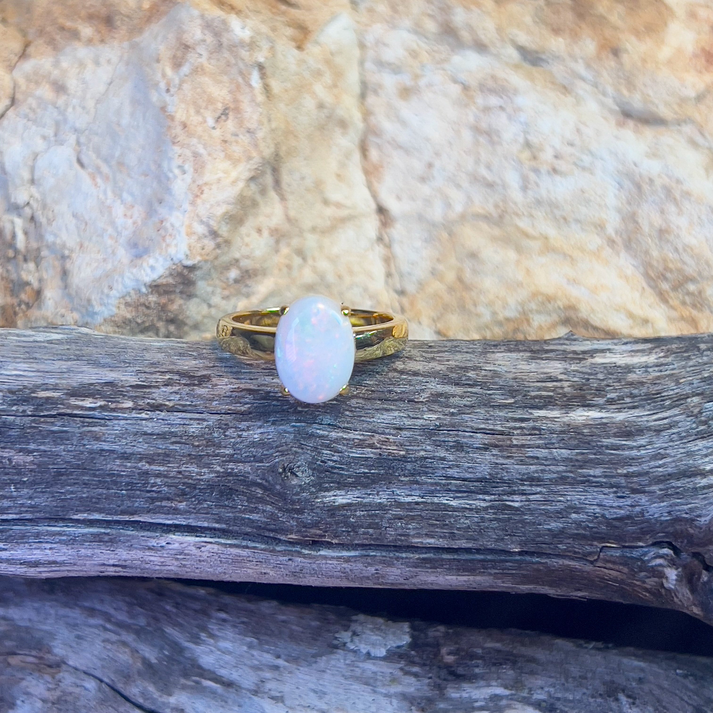 Gold Plated Sterling Silver solitaire ring White Opal 1.8ct - Masterpiece Jewellery Opal & Gems Sydney Australia | Online Shop