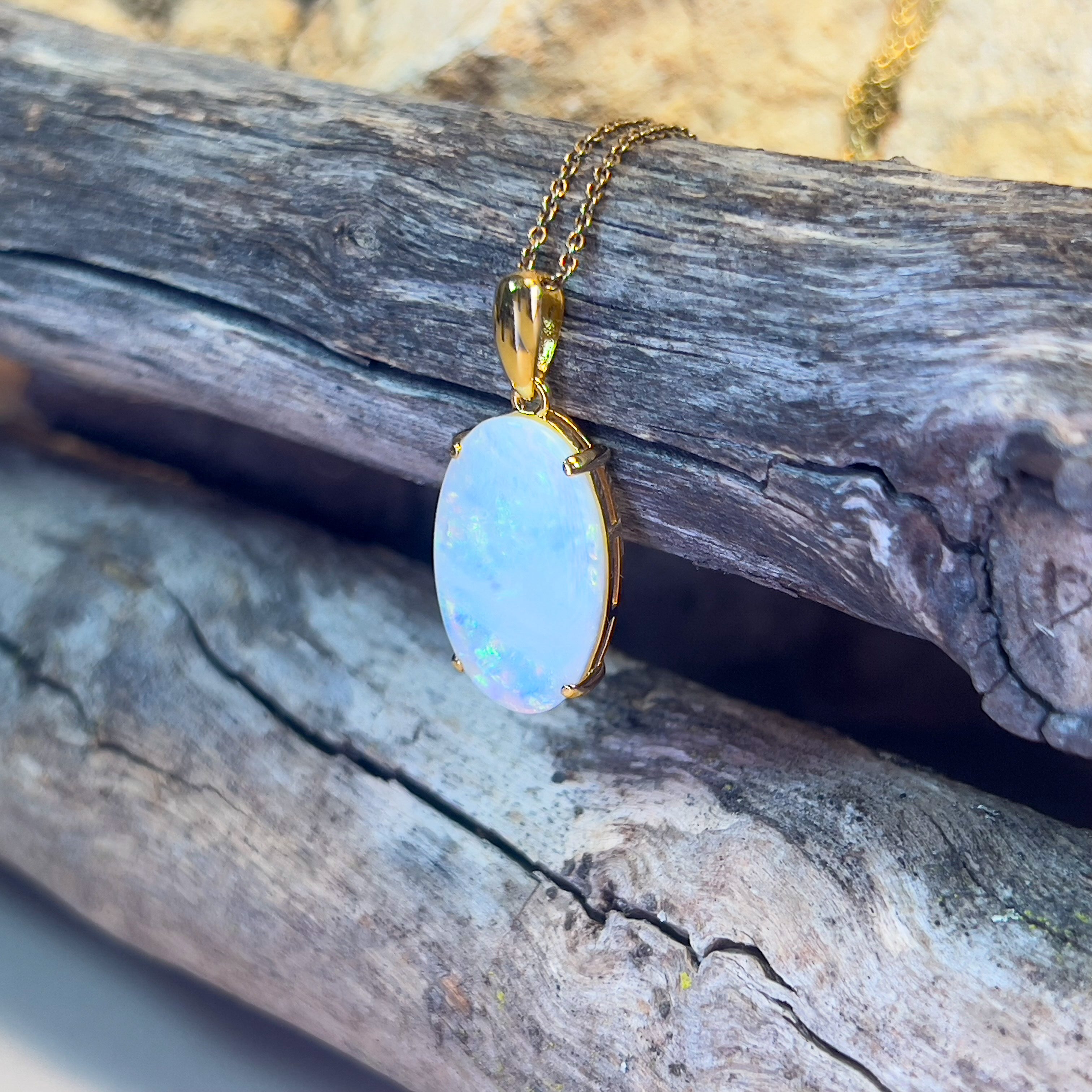 Gold plated sterling silver 4.85ct White Opal claw set pendant - Masterpiece Jewellery Opal & Gems Sydney Australia | Online Shop