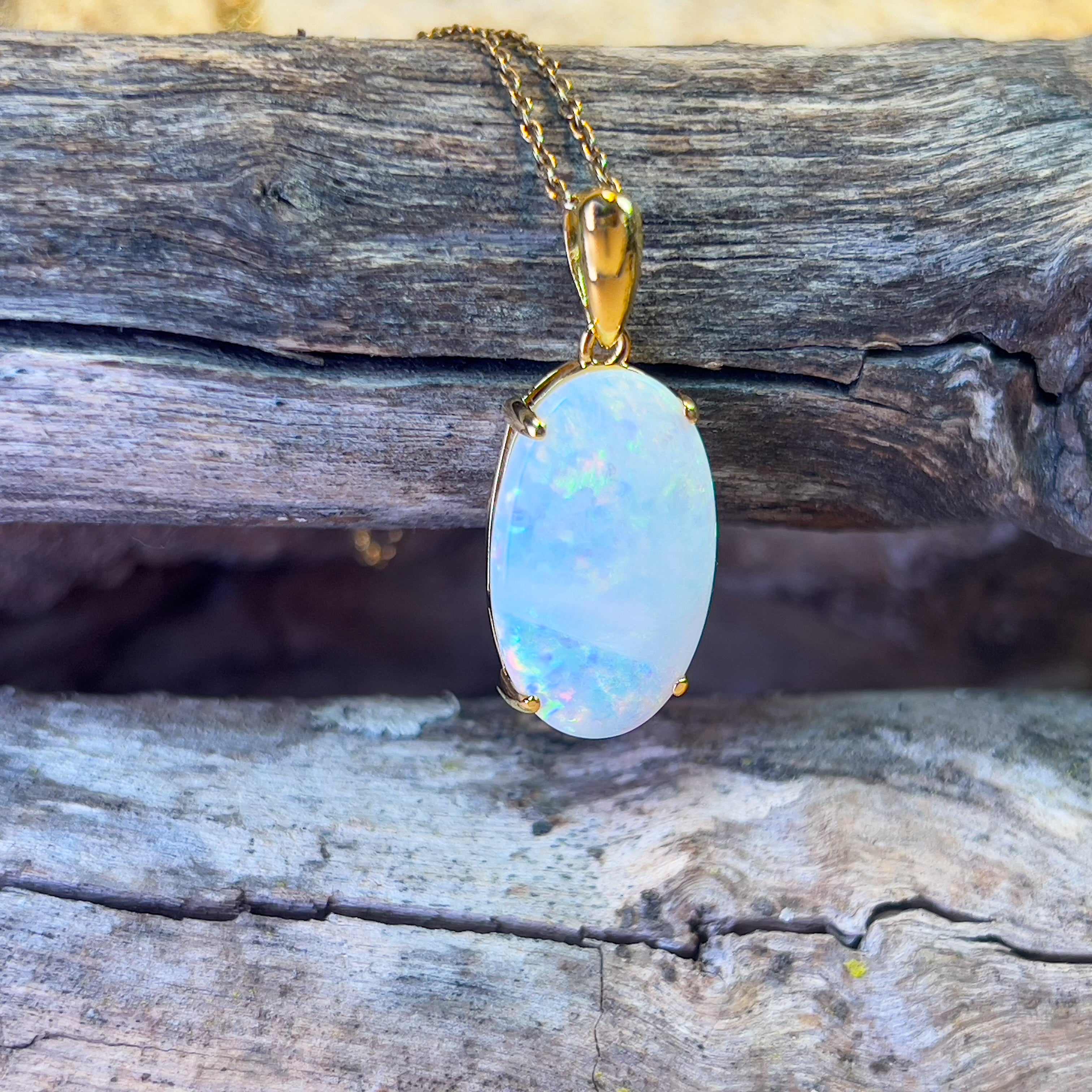 Gold plated sterling silver 4.85ct White Opal claw set pendant - Masterpiece Jewellery Opal & Gems Sydney Australia | Online Shop