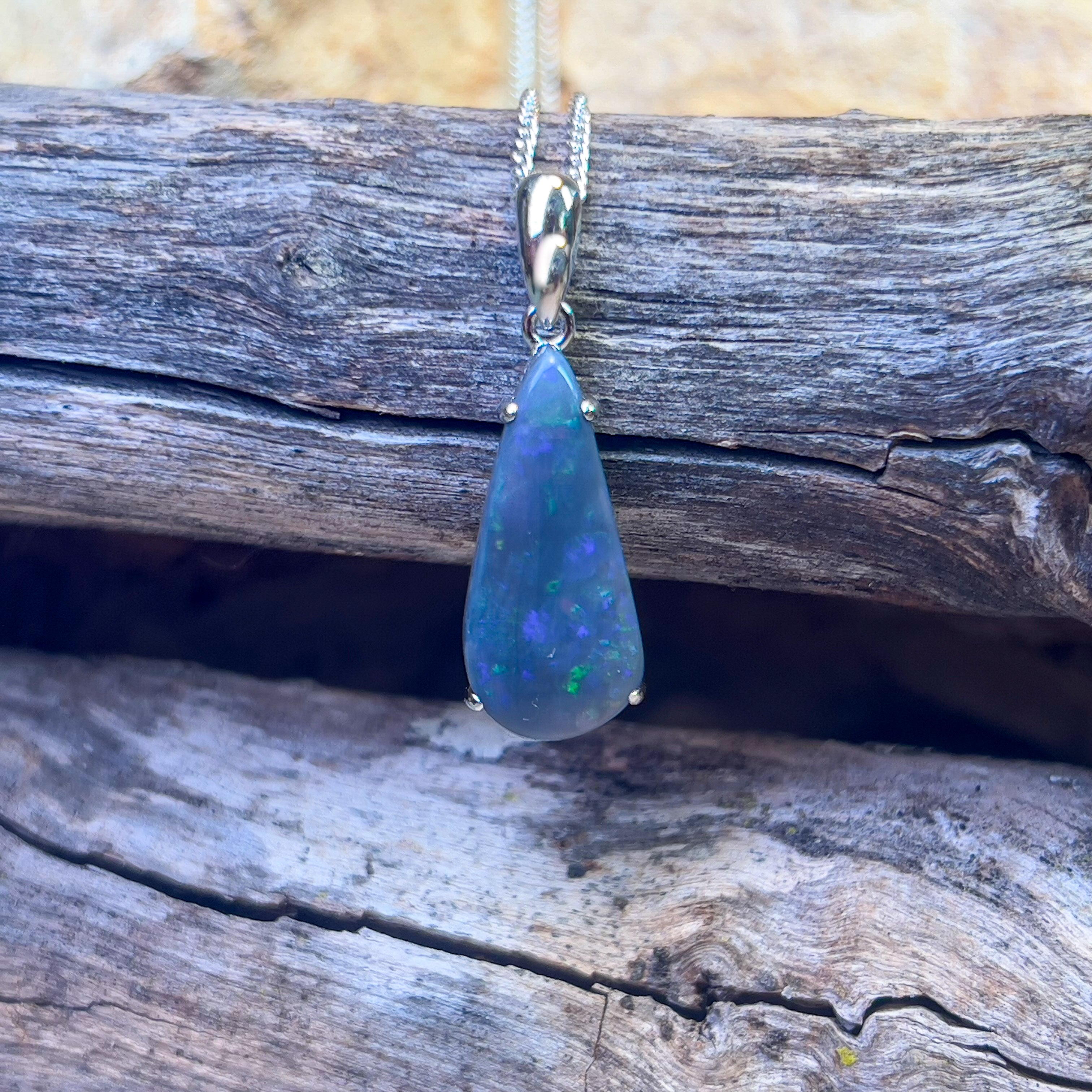 Sterling Silver Black Opal 3.4ct claw set pendant - Masterpiece Jewellery Opal & Gems Sydney Australia | Online Shop