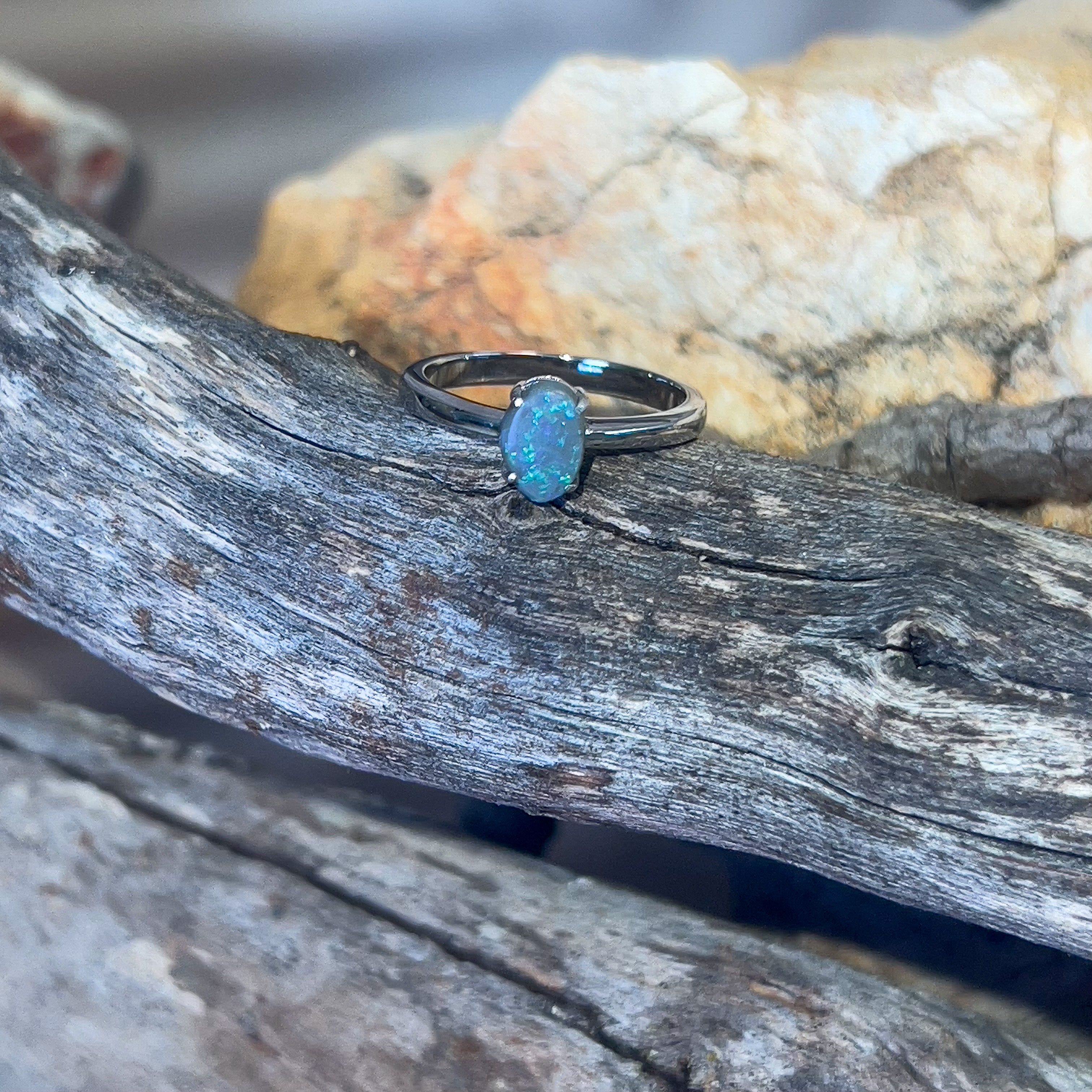 Sterling Silver Black Opal 0.42ct solitaire ring - Masterpiece Jewellery Opal & Gems Sydney Australia | Online Shop