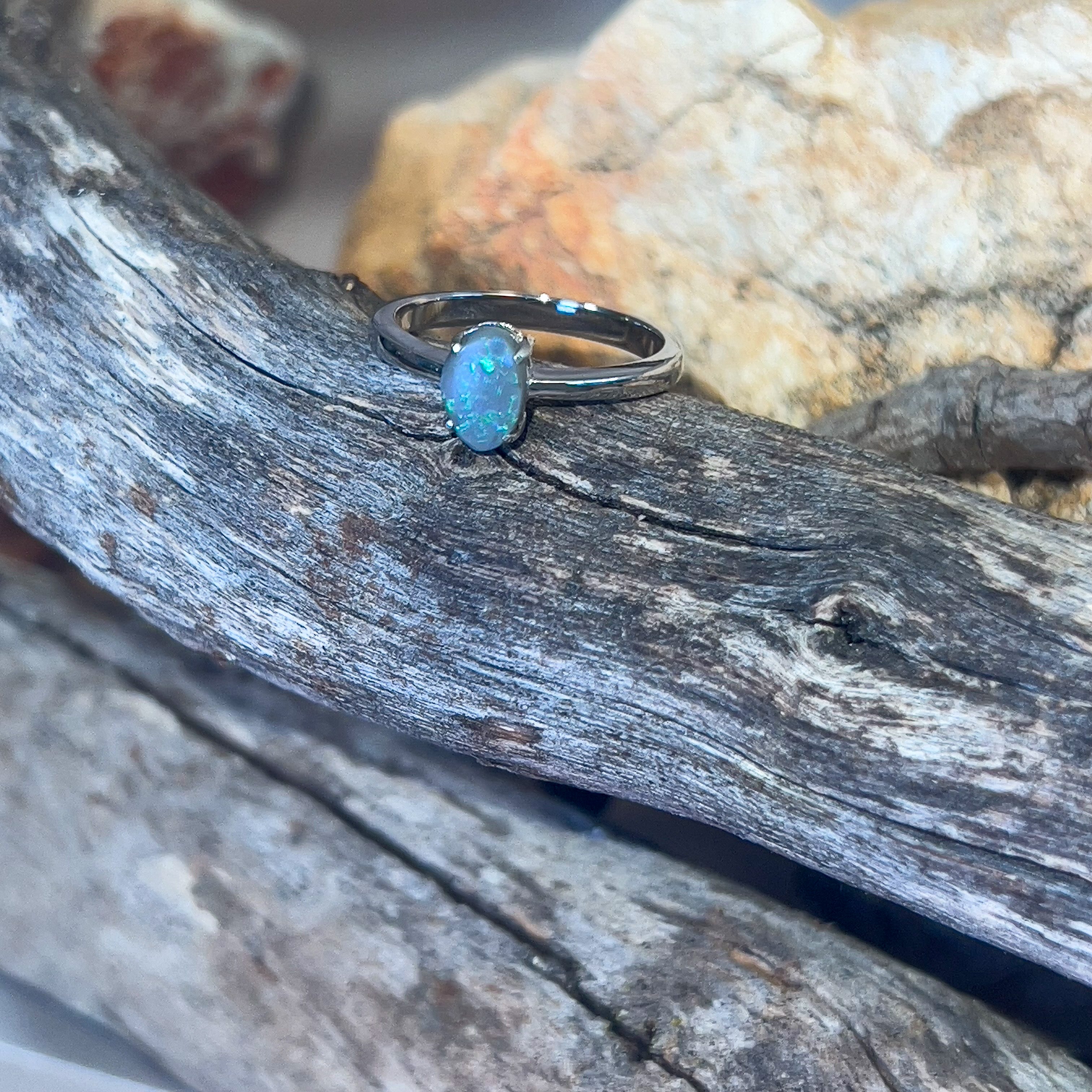 Sterling Silver Black Opal 0.42ct solitaire ring - Masterpiece Jewellery Opal & Gems Sydney Australia | Online Shop