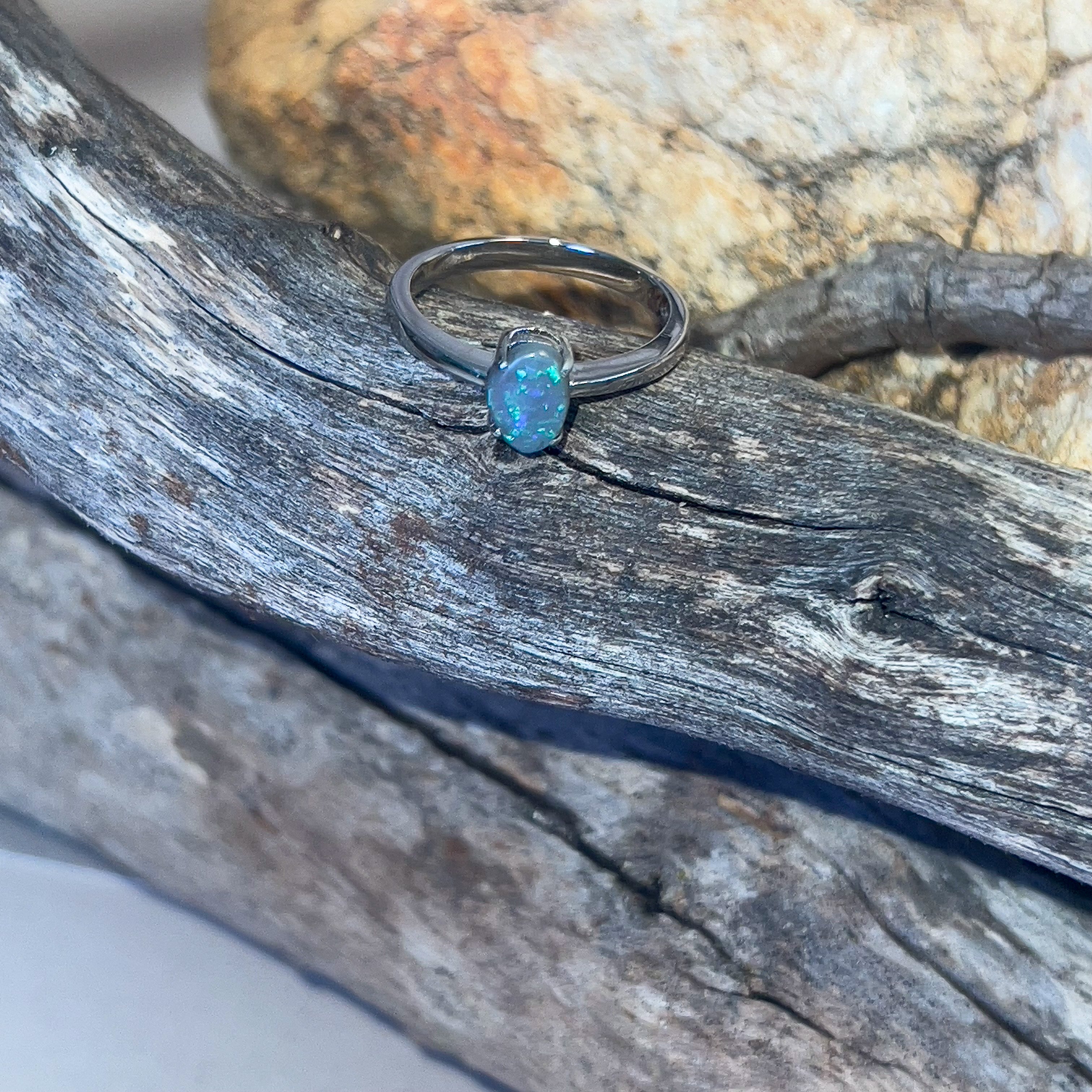 Sterling Silver Black Opal 0.42ct solitaire ring - Masterpiece Jewellery Opal & Gems Sydney Australia | Online Shop