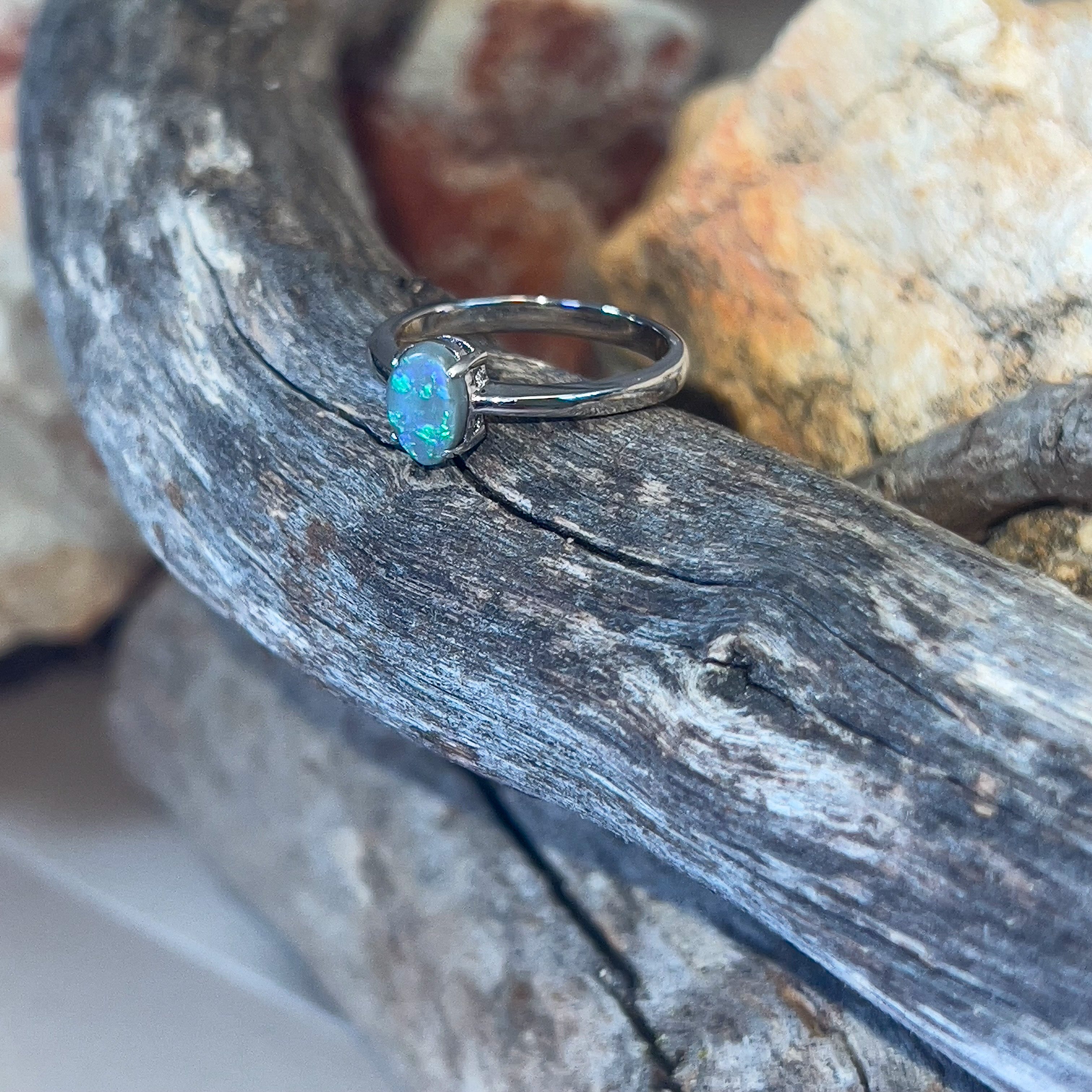 Sterling Silver Black Opal 0.42ct solitaire ring - Masterpiece Jewellery Opal & Gems Sydney Australia | Online Shop