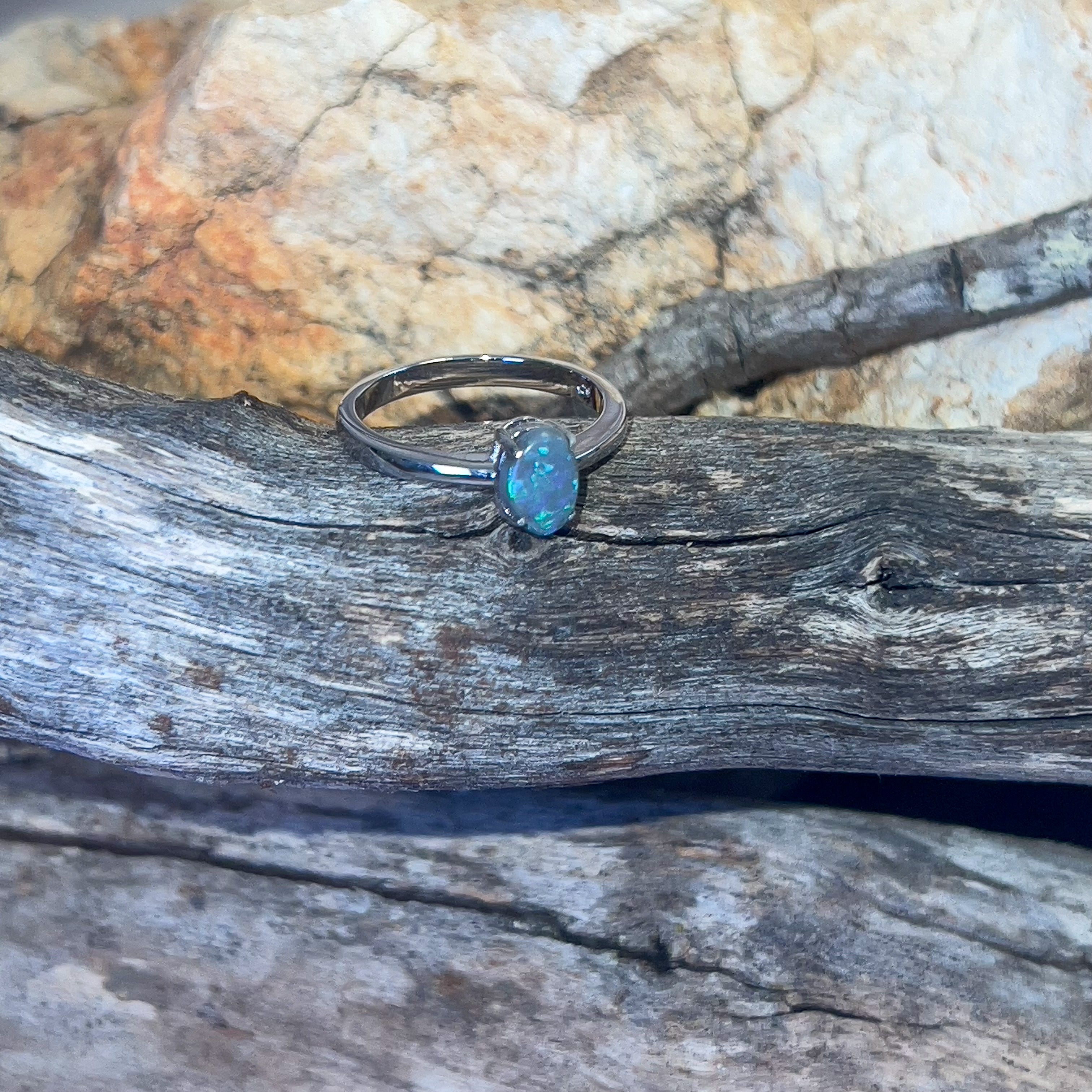 Sterling Silver Black Opal 0.42ct solitaire ring - Masterpiece Jewellery Opal & Gems Sydney Australia | Online Shop