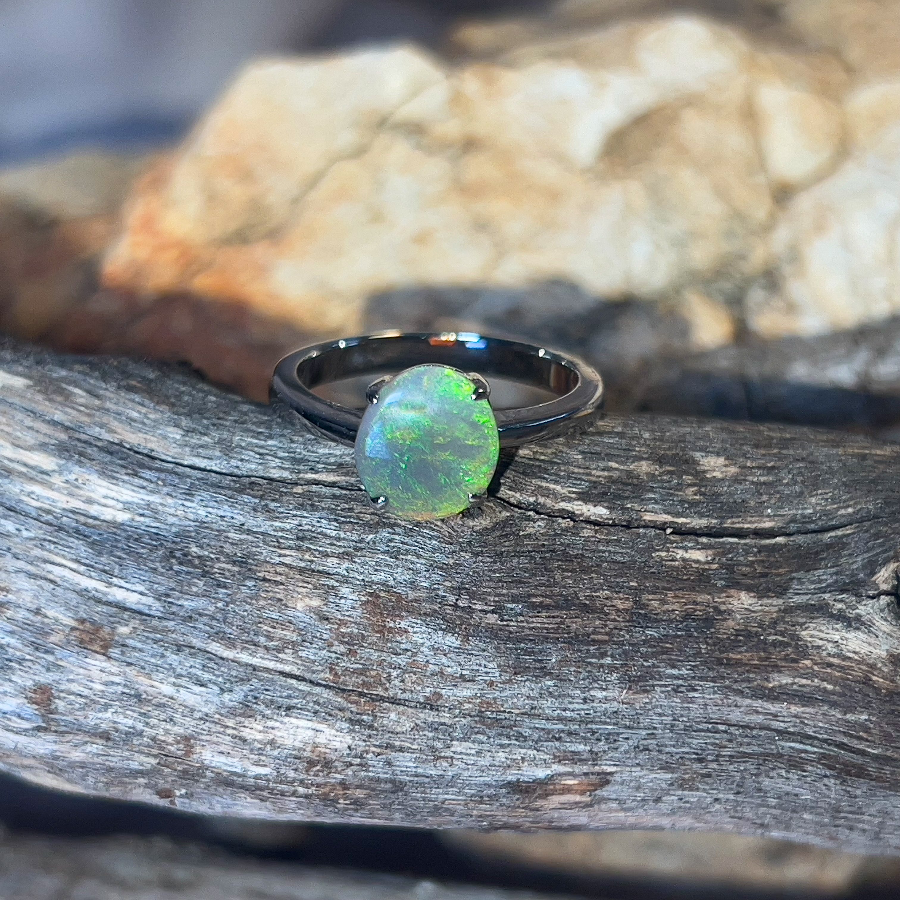 Sterling Silver Black Opal 1.29ct solitaire ring - Masterpiece Jewellery Opal & Gems Sydney Australia | Online Shop