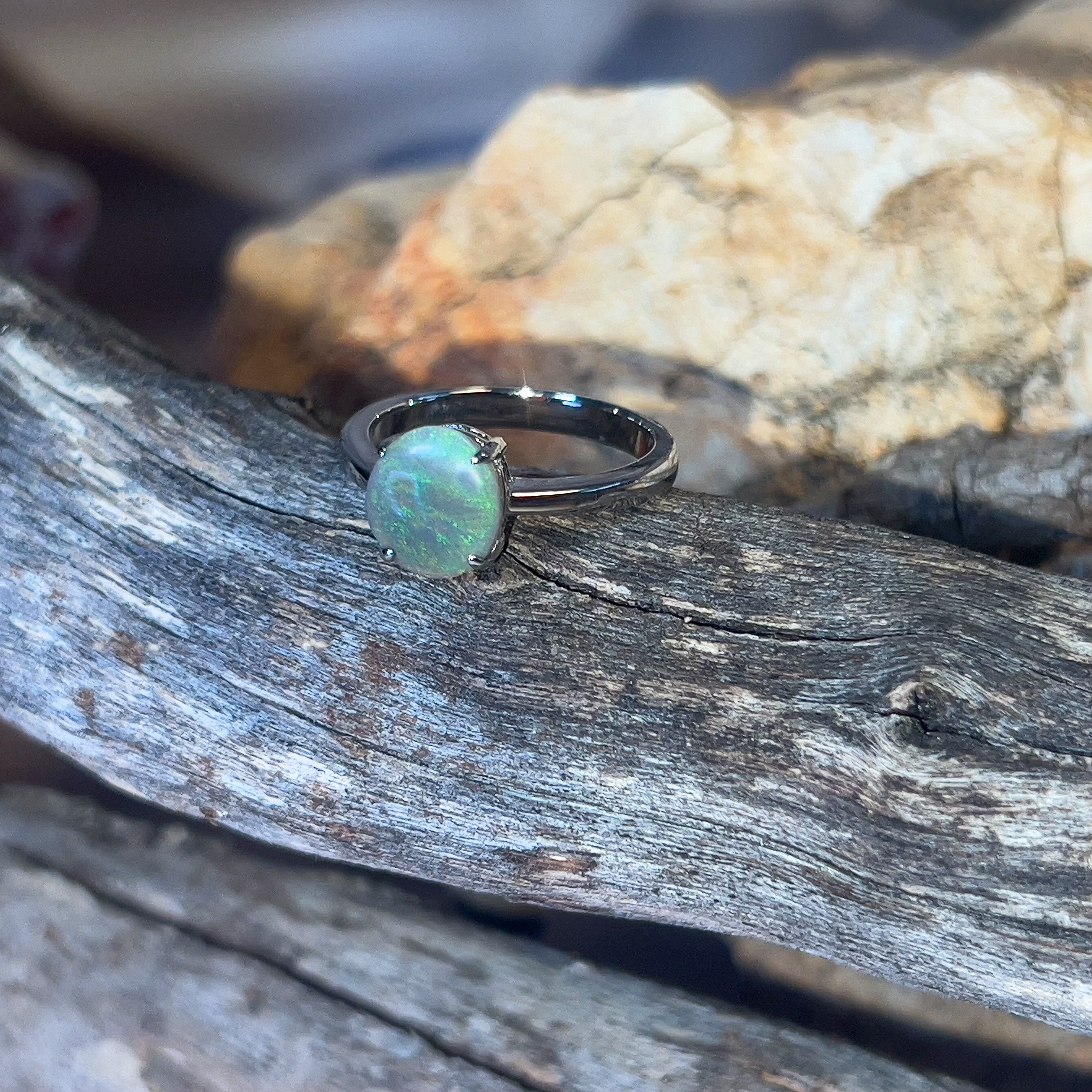 Sterling Silver Black Opal 1.29ct solitaire ring - Masterpiece Jewellery Opal & Gems Sydney Australia | Online Shop