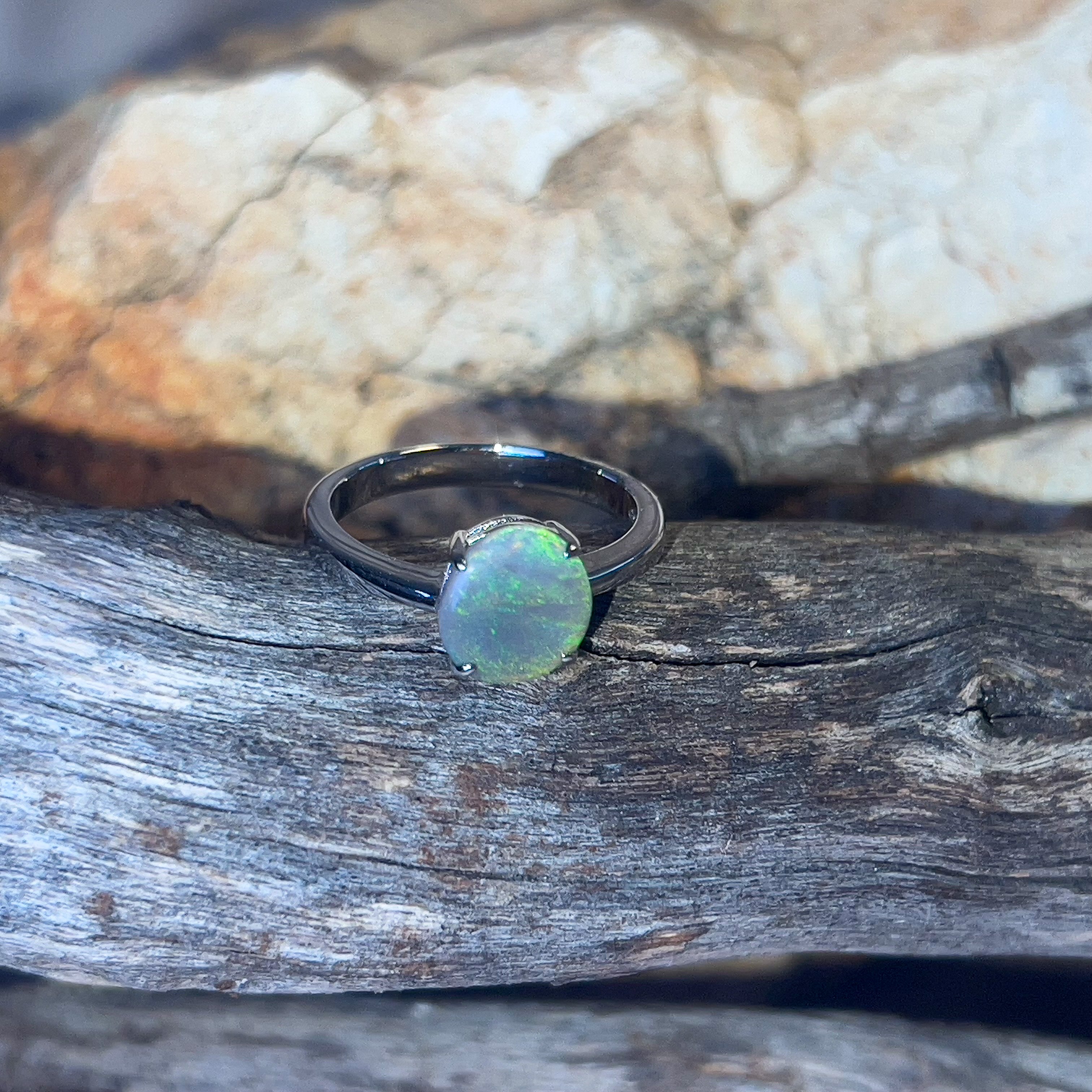 Sterling Silver Black Opal 1.29ct solitaire ring - Masterpiece Jewellery Opal & Gems Sydney Australia | Online Shop