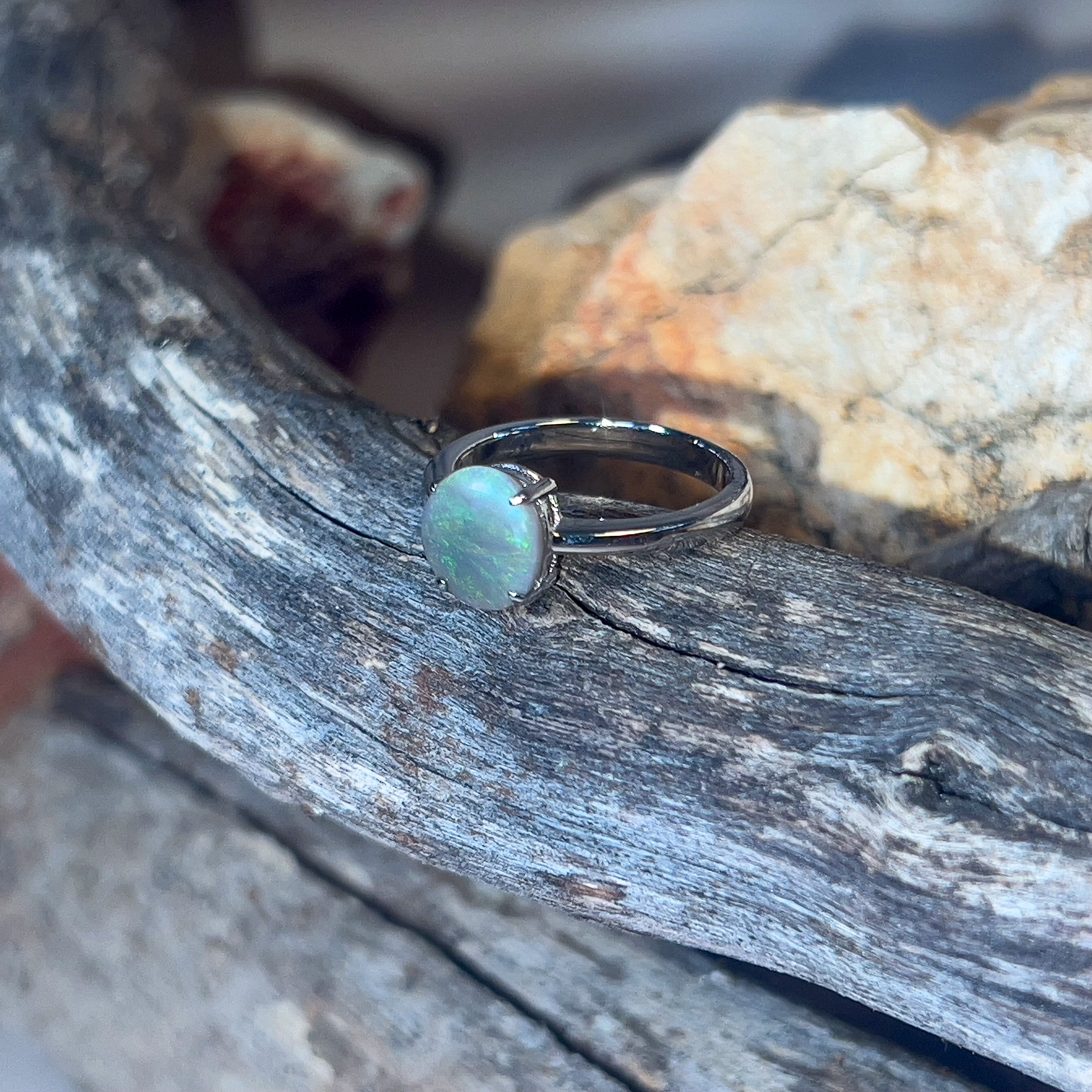 Sterling Silver Black Opal 1.29ct solitaire ring - Masterpiece Jewellery Opal & Gems Sydney Australia | Online Shop