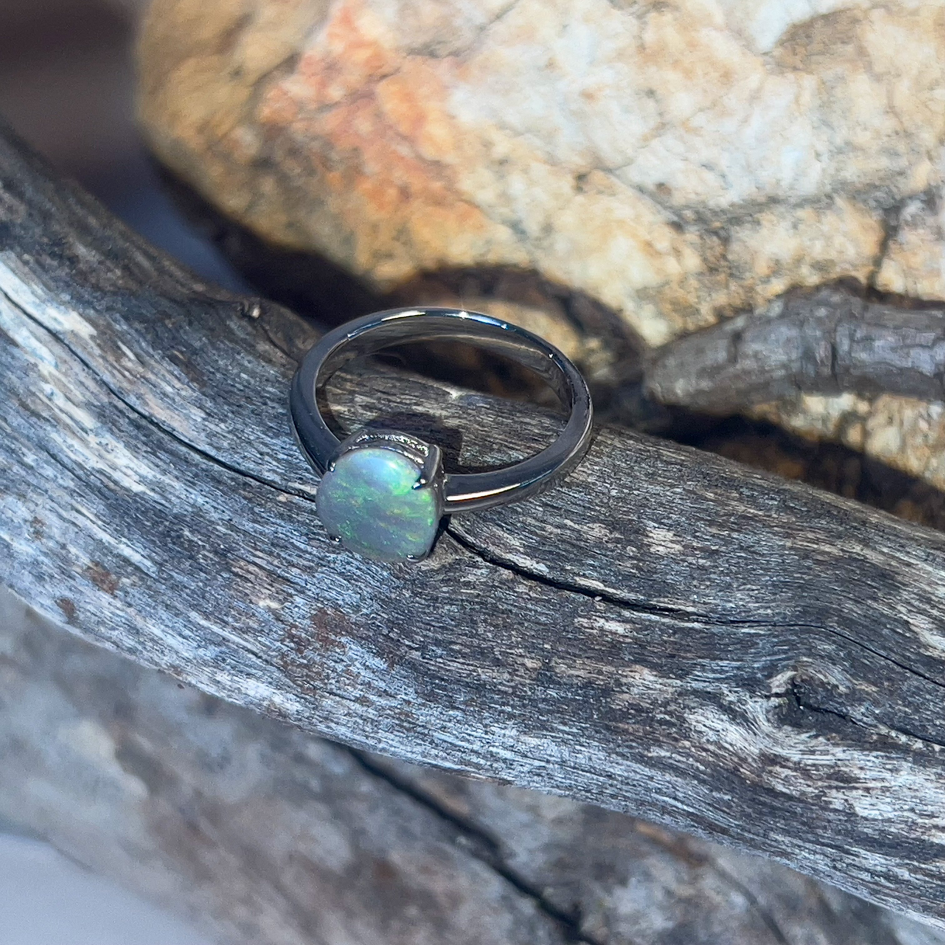 Sterling Silver Black Opal 1.29ct solitaire ring - Masterpiece Jewellery Opal & Gems Sydney Australia | Online Shop