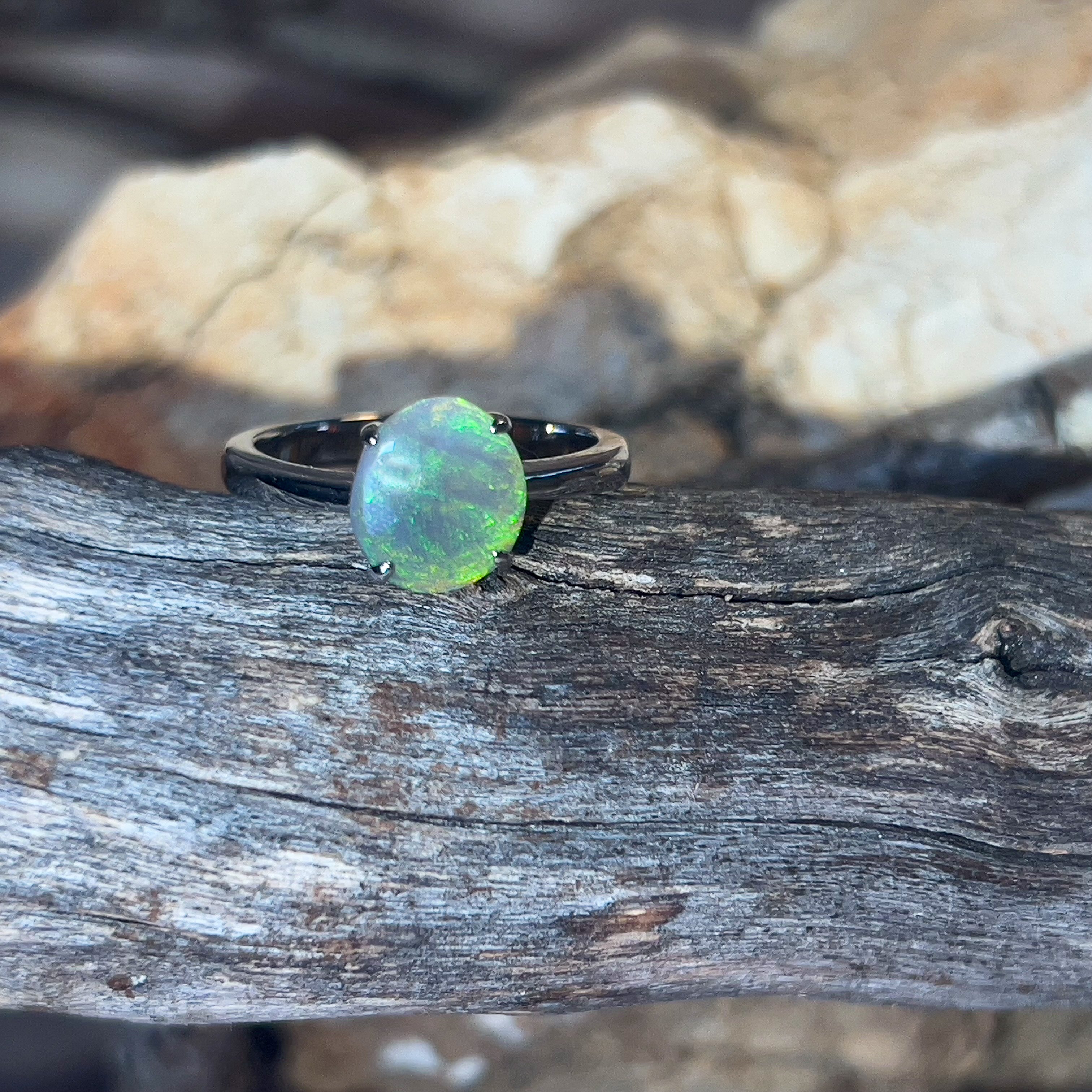 Sterling Silver Black Opal 1.29ct solitaire ring - Masterpiece Jewellery Opal & Gems Sydney Australia | Online Shop