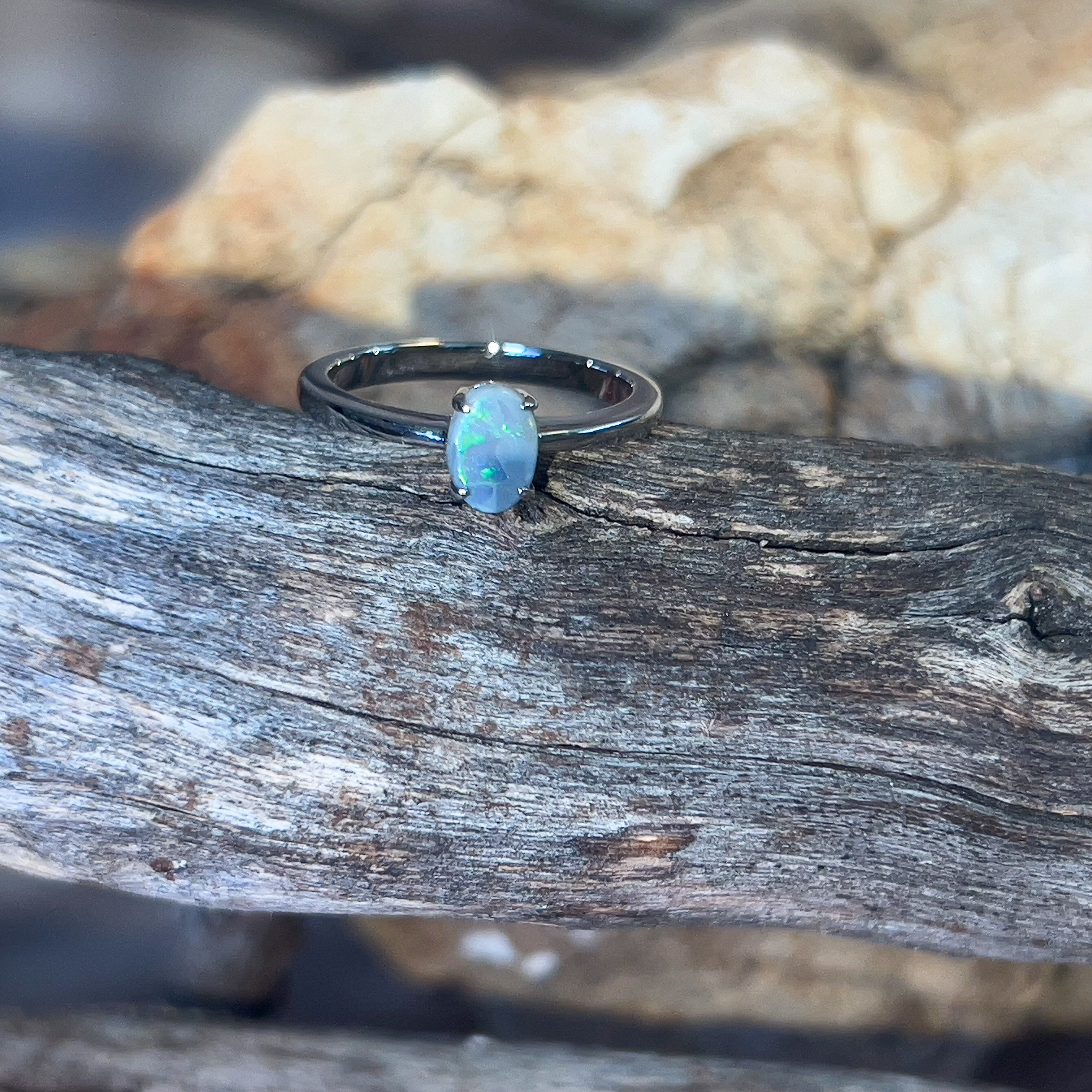 Sterling Silver Oval Black Opal 0.68ct solitaire ring - Masterpiece Jewellery Opal & Gems Sydney Australia | Online Shop