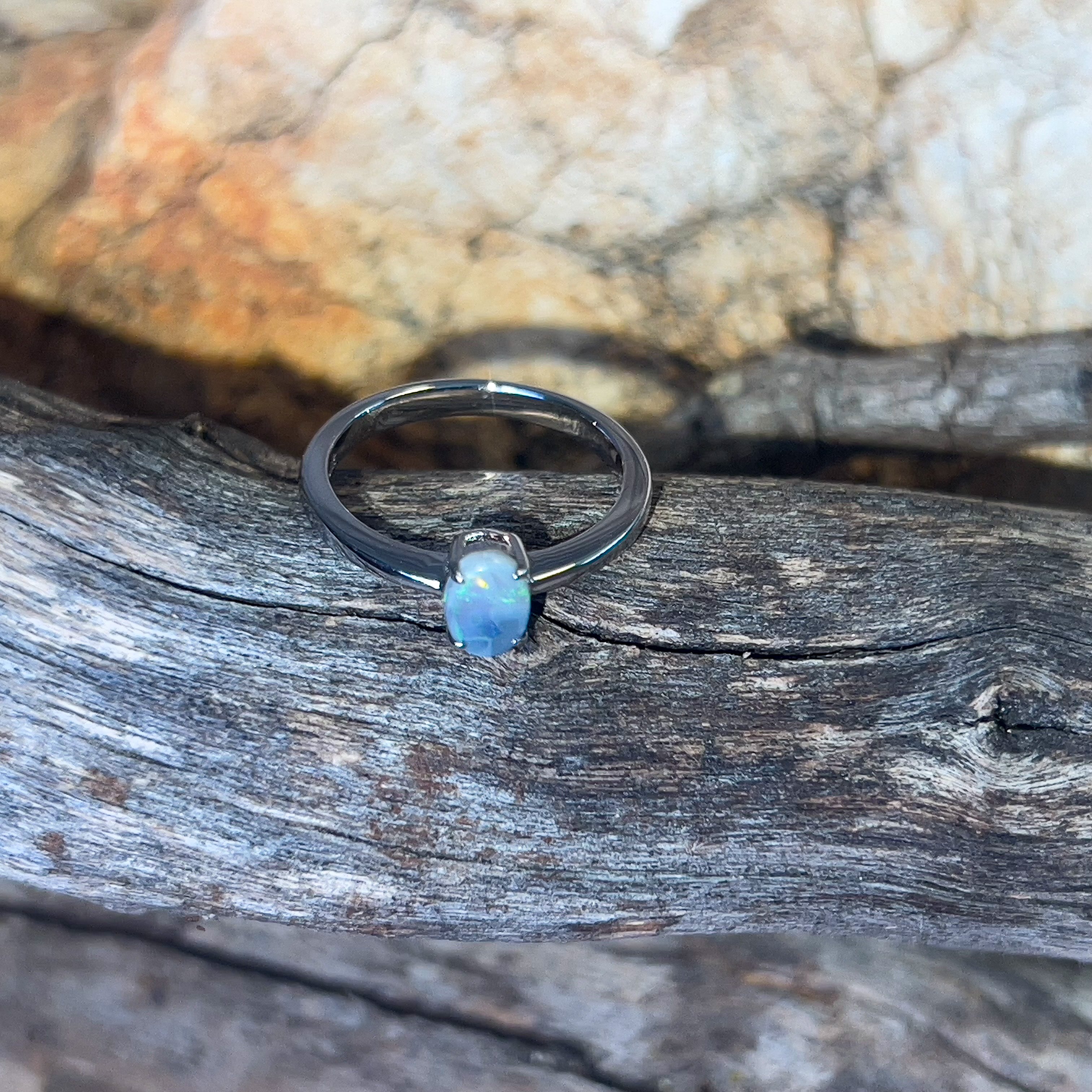 Sterling Silver Oval Black Opal 0.68ct solitaire ring - Masterpiece Jewellery Opal & Gems Sydney Australia | Online Shop