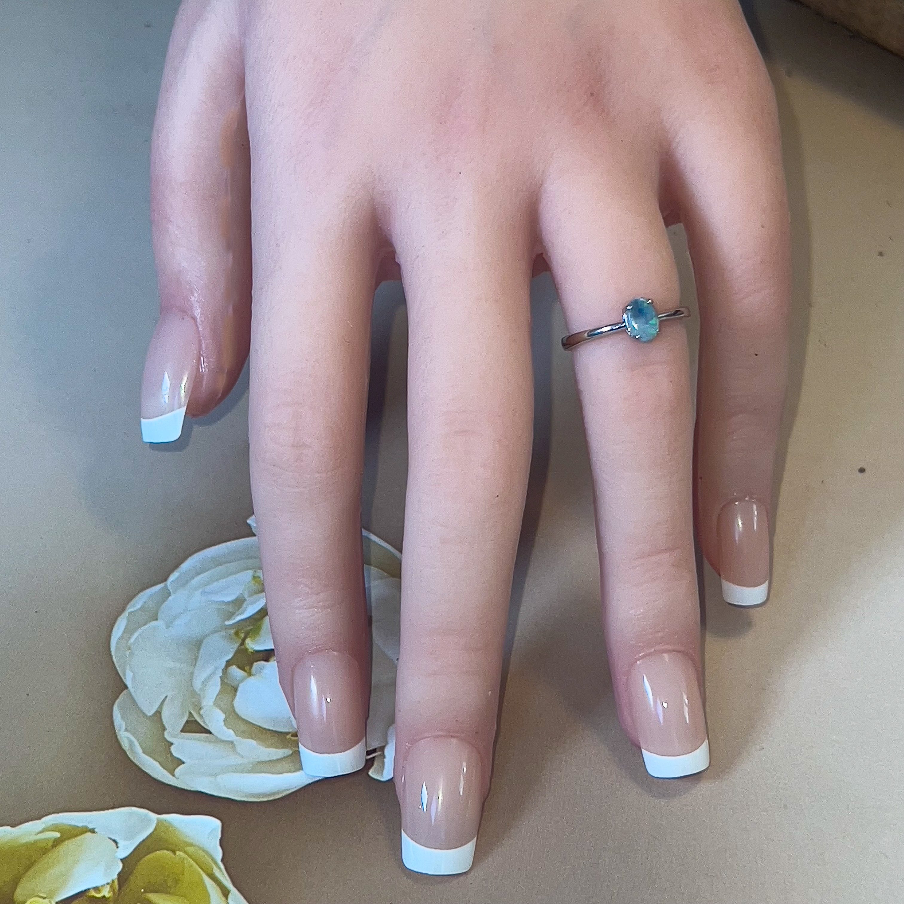 Sterling Silver Oval Black Opal 0.68ct solitaire ring - Masterpiece Jewellery Opal & Gems Sydney Australia | Online Shop