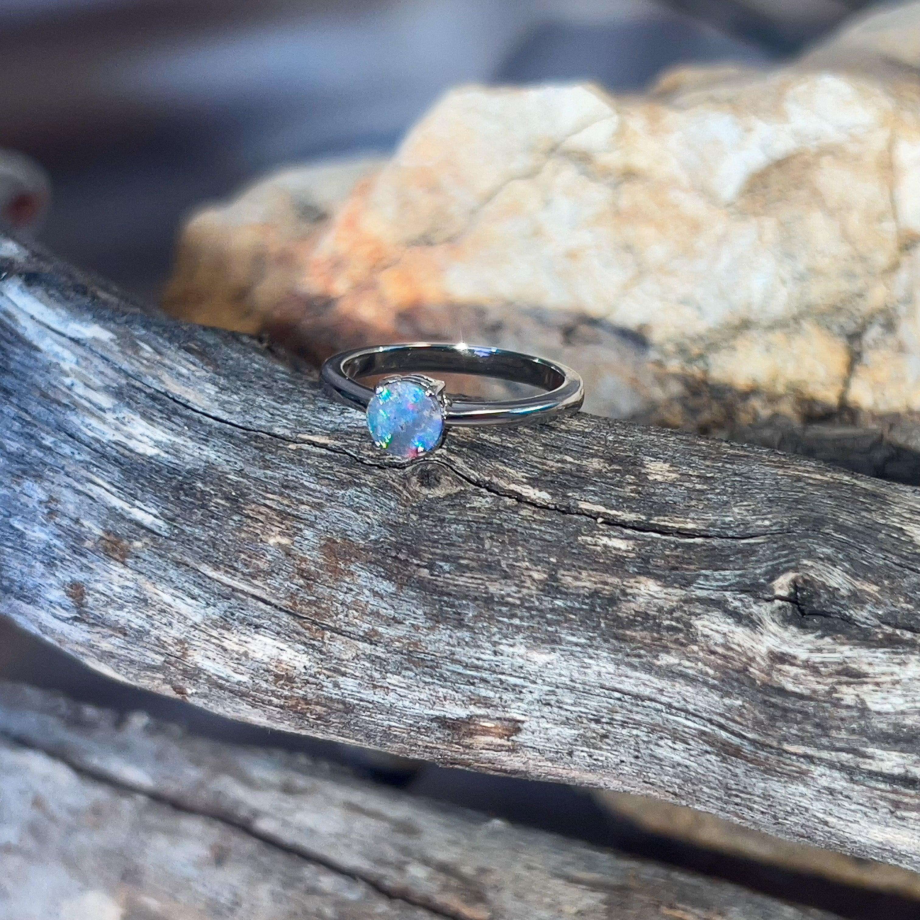 Sterling Silver Black Opal 0.4ct Boulder Opal solitaire ring - Masterpiece Jewellery Opal & Gems Sydney Australia | Online Shop