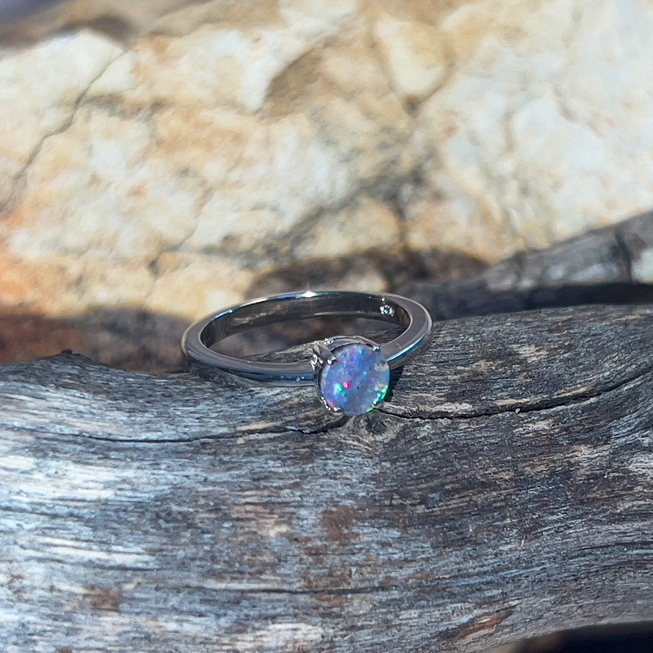 Sterling Silver Black Opal 0.4ct Boulder Opal solitaire ring - Masterpiece Jewellery Opal & Gems Sydney Australia | Online Shop
