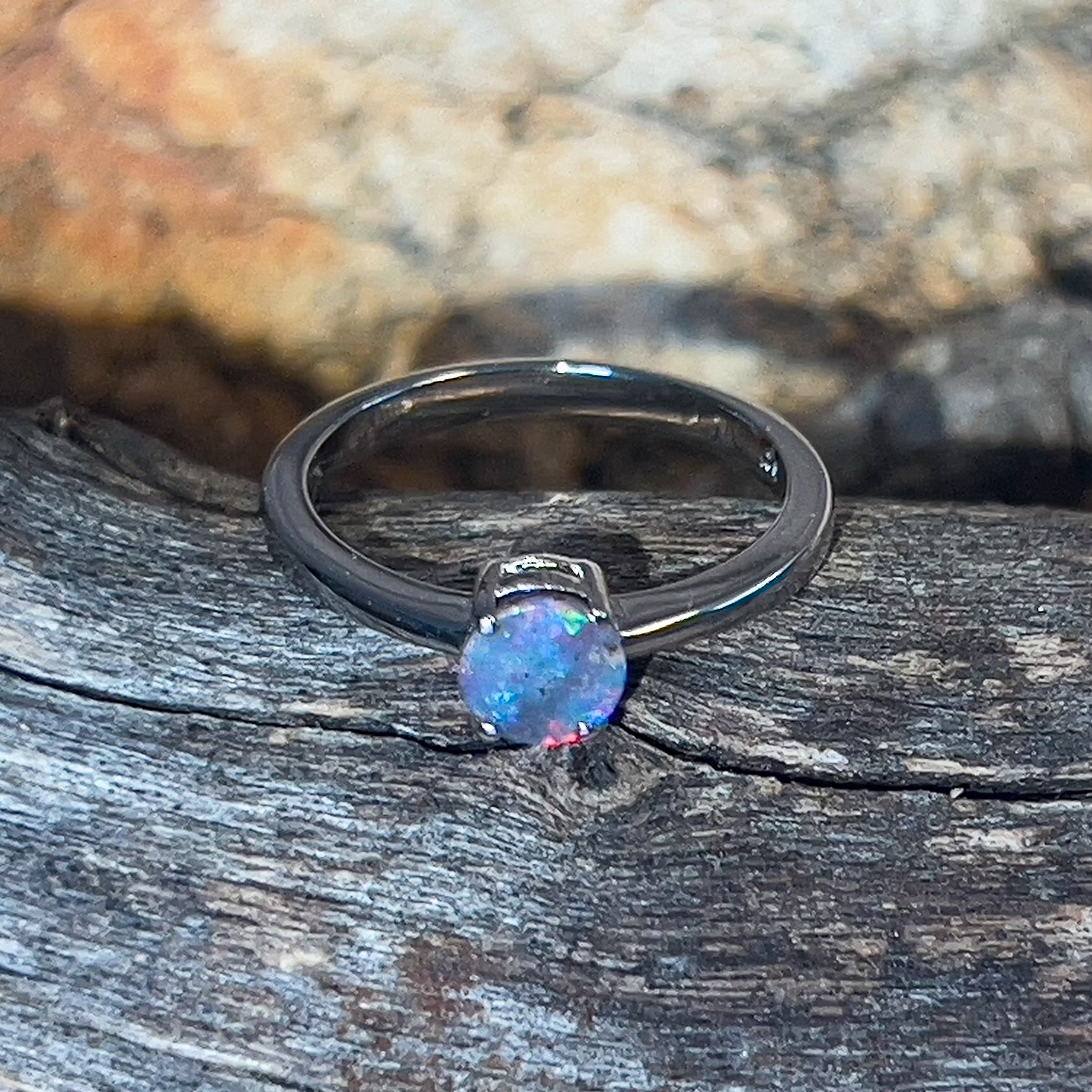 Sterling Silver Black Opal 0.4ct Boulder Opal solitaire ring - Masterpiece Jewellery Opal & Gems Sydney Australia | Online Shop