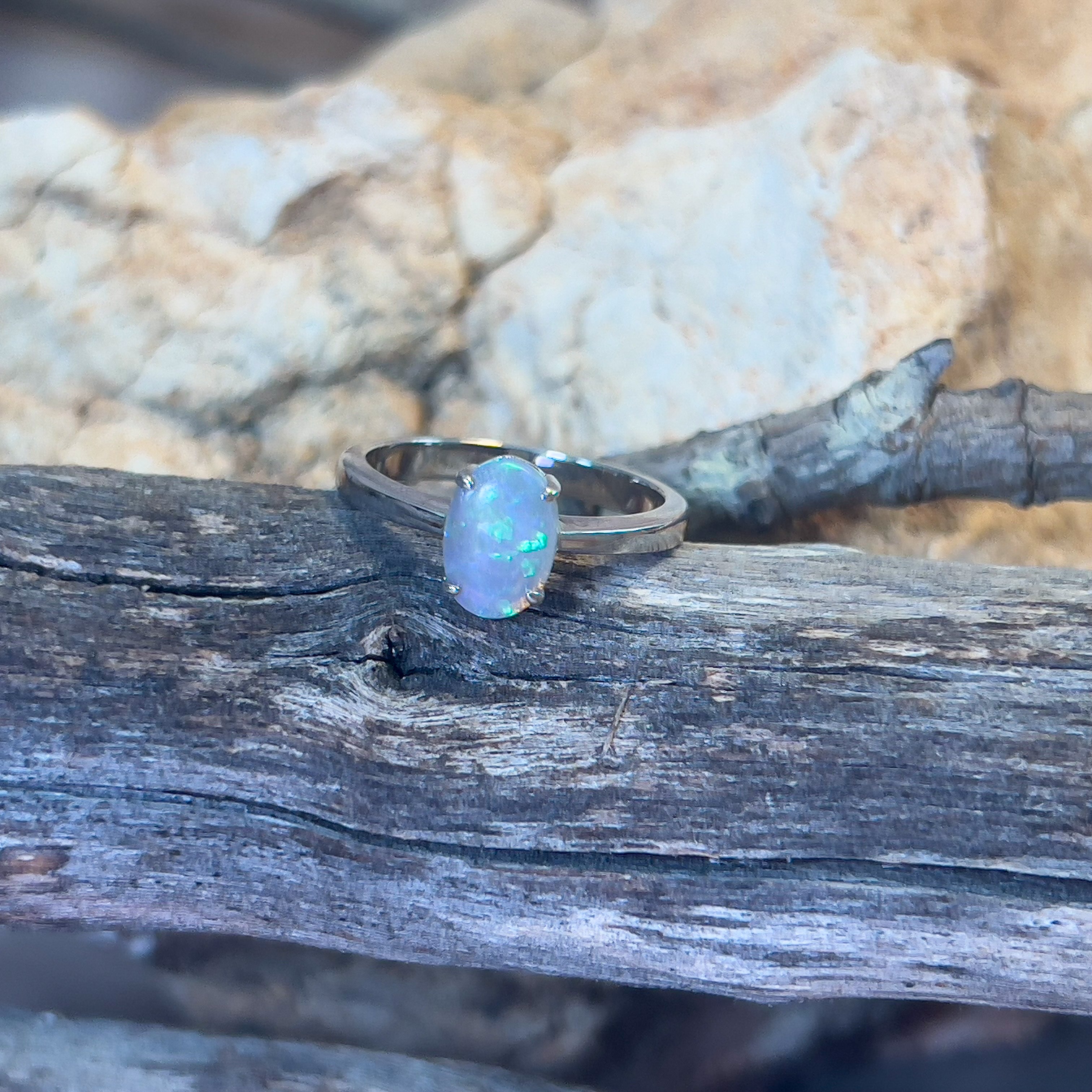 Sterling Silver Black Opal 0.84ct Oval solitaire ring - Masterpiece Jewellery Opal & Gems Sydney Australia | Online Shop