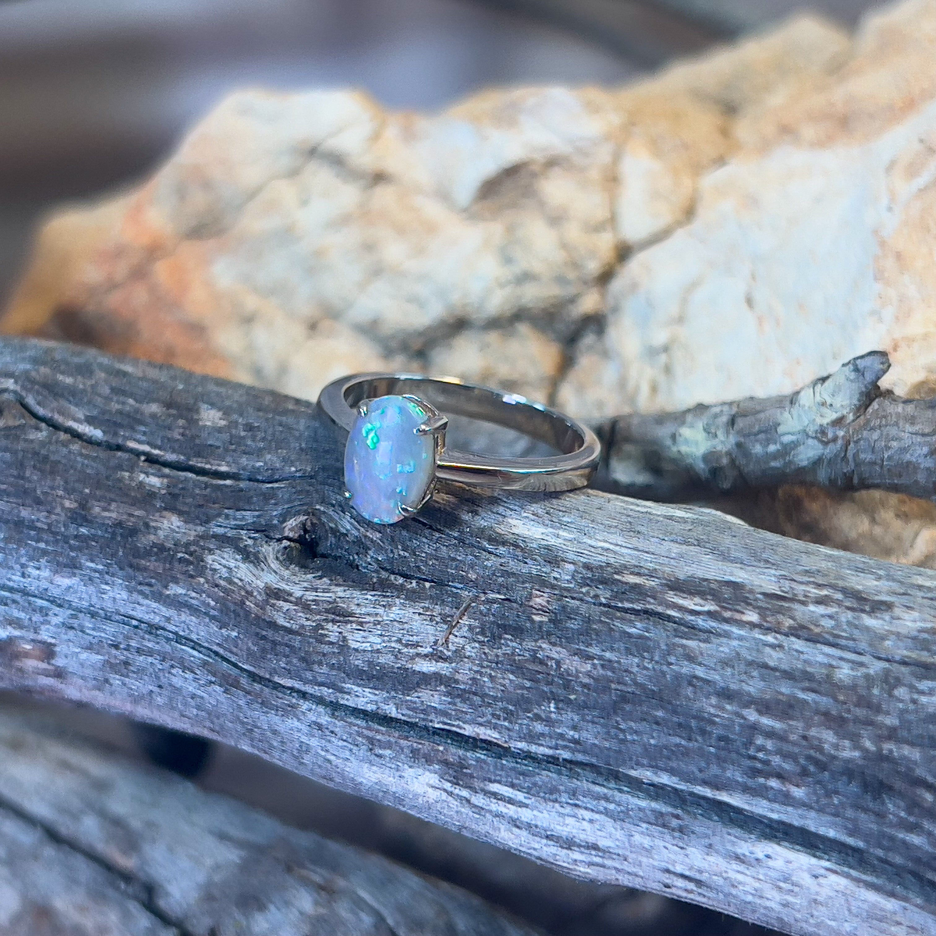 Sterling Silver Black Opal 0.84ct Oval solitaire ring - Masterpiece Jewellery Opal & Gems Sydney Australia | Online Shop